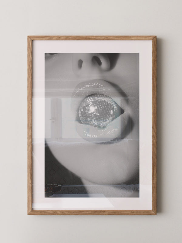 Diskokugel Mund Glanz Schwarzweiß