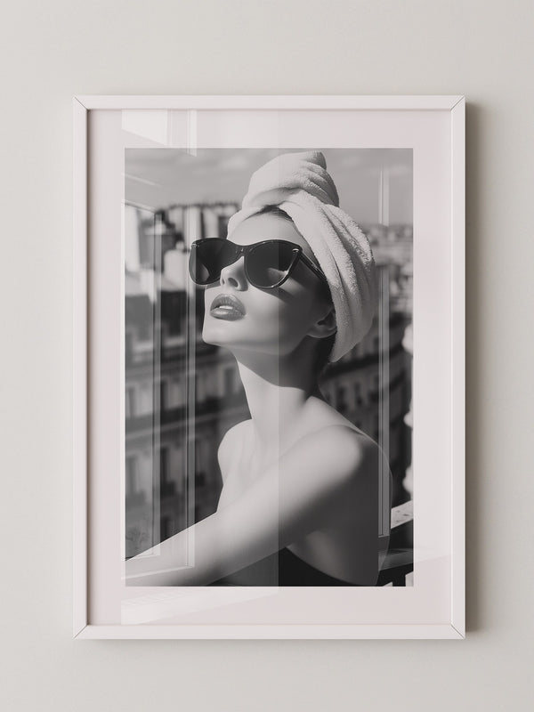 Städeterrasse Frau Schwarzweiß