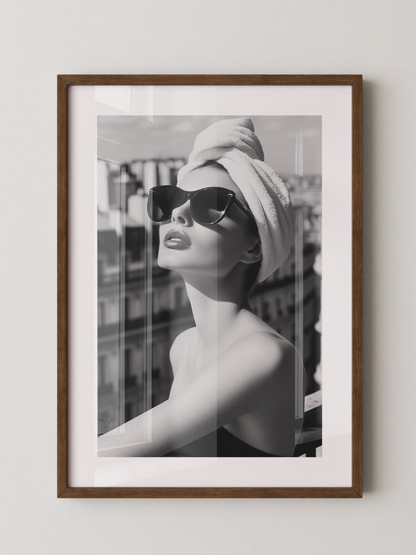 Städeterrasse Frau Schwarzweiß