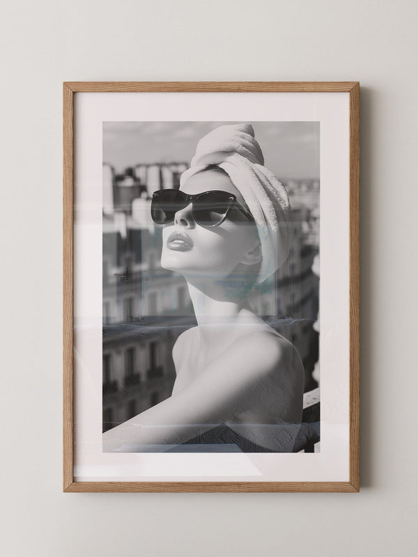 Städeterrasse Frau Schwarzweiß