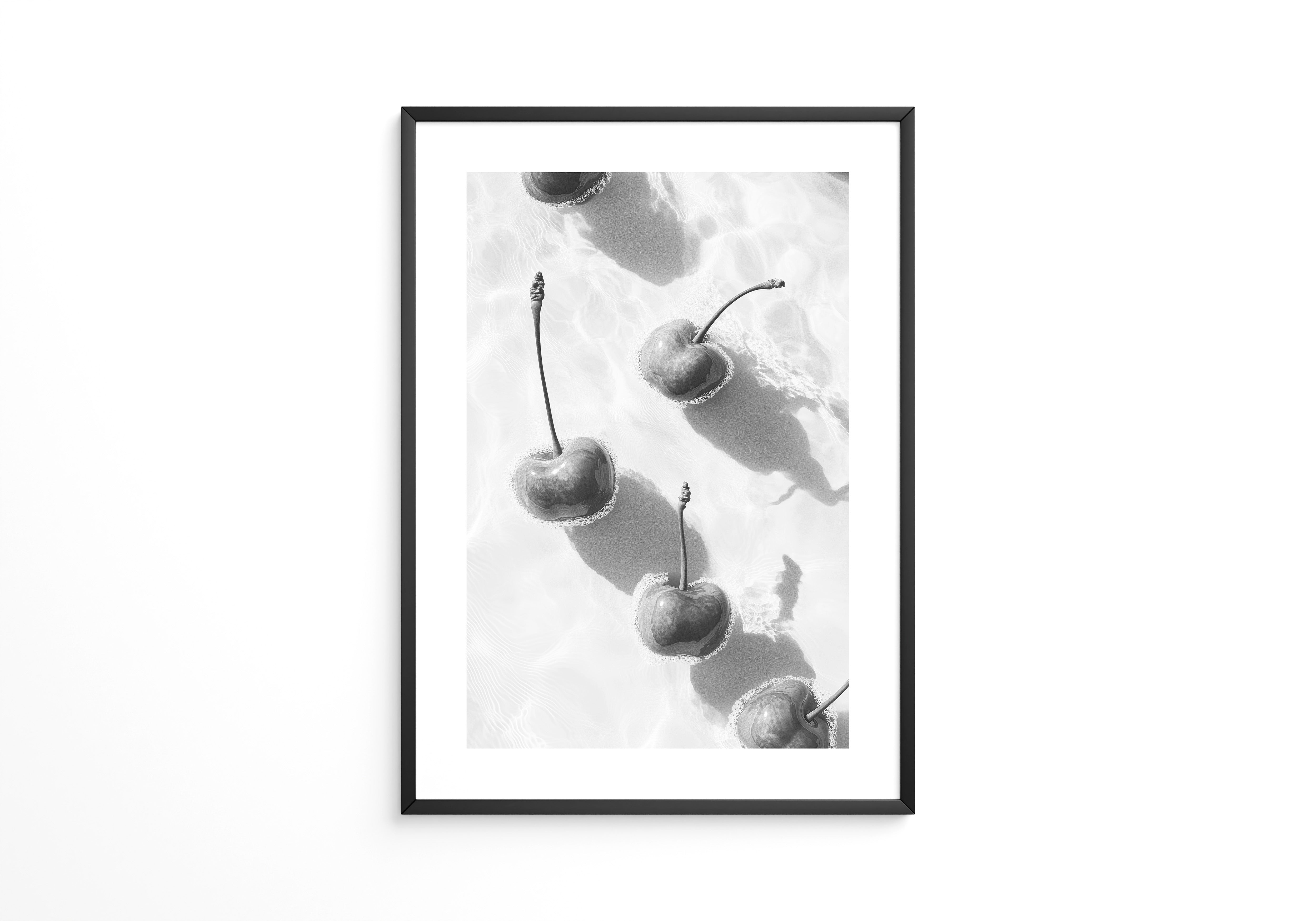 Kirschen Wasser Spiegelung S/W