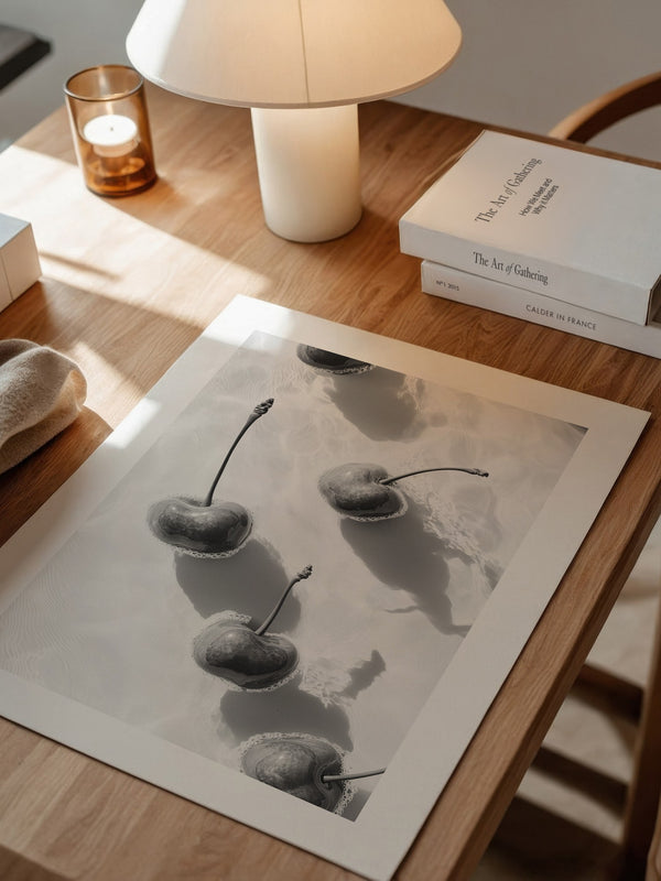 Kirschen Wasser Spiegelung S/W