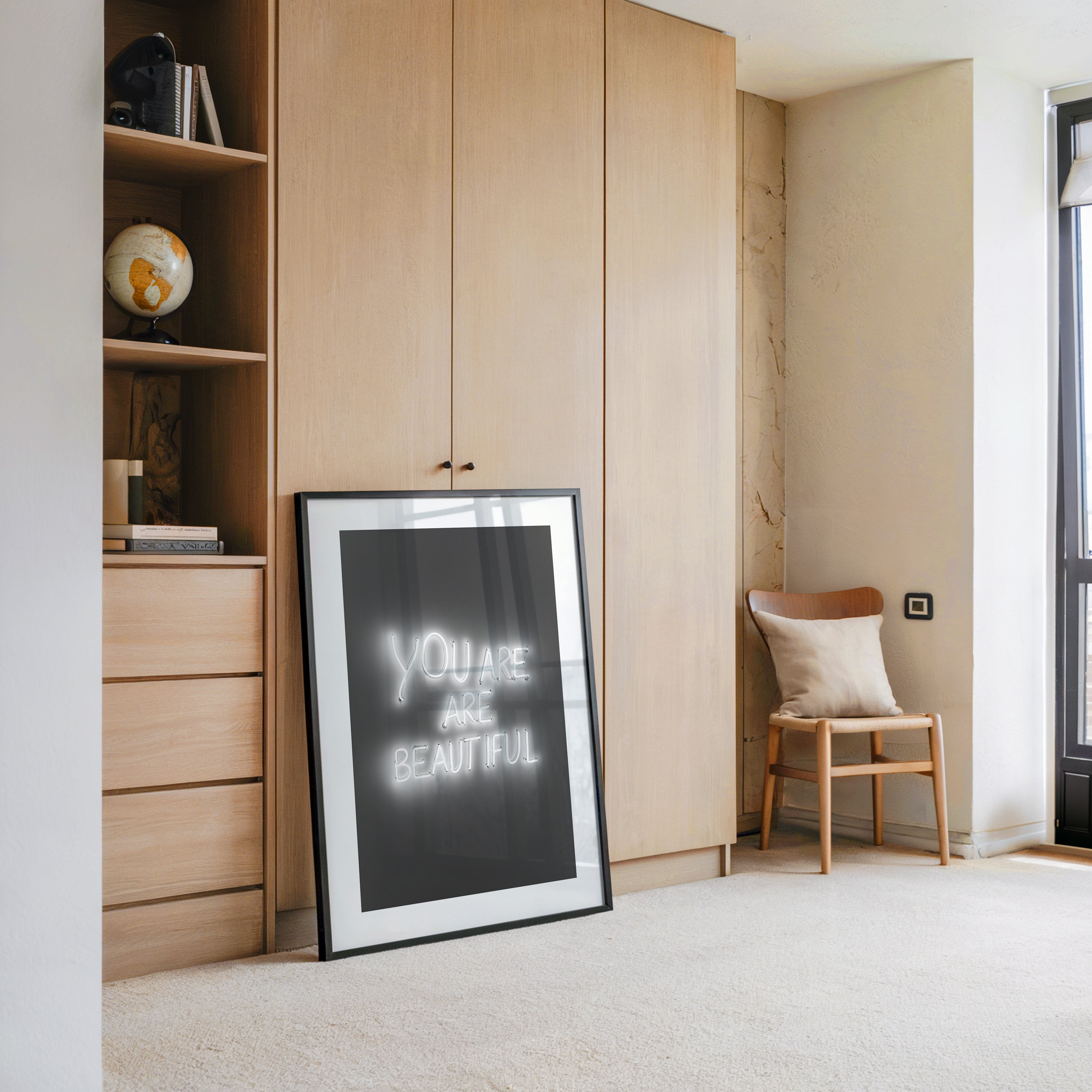 Neon Schriftzug Leuchtend Schwarzweiß