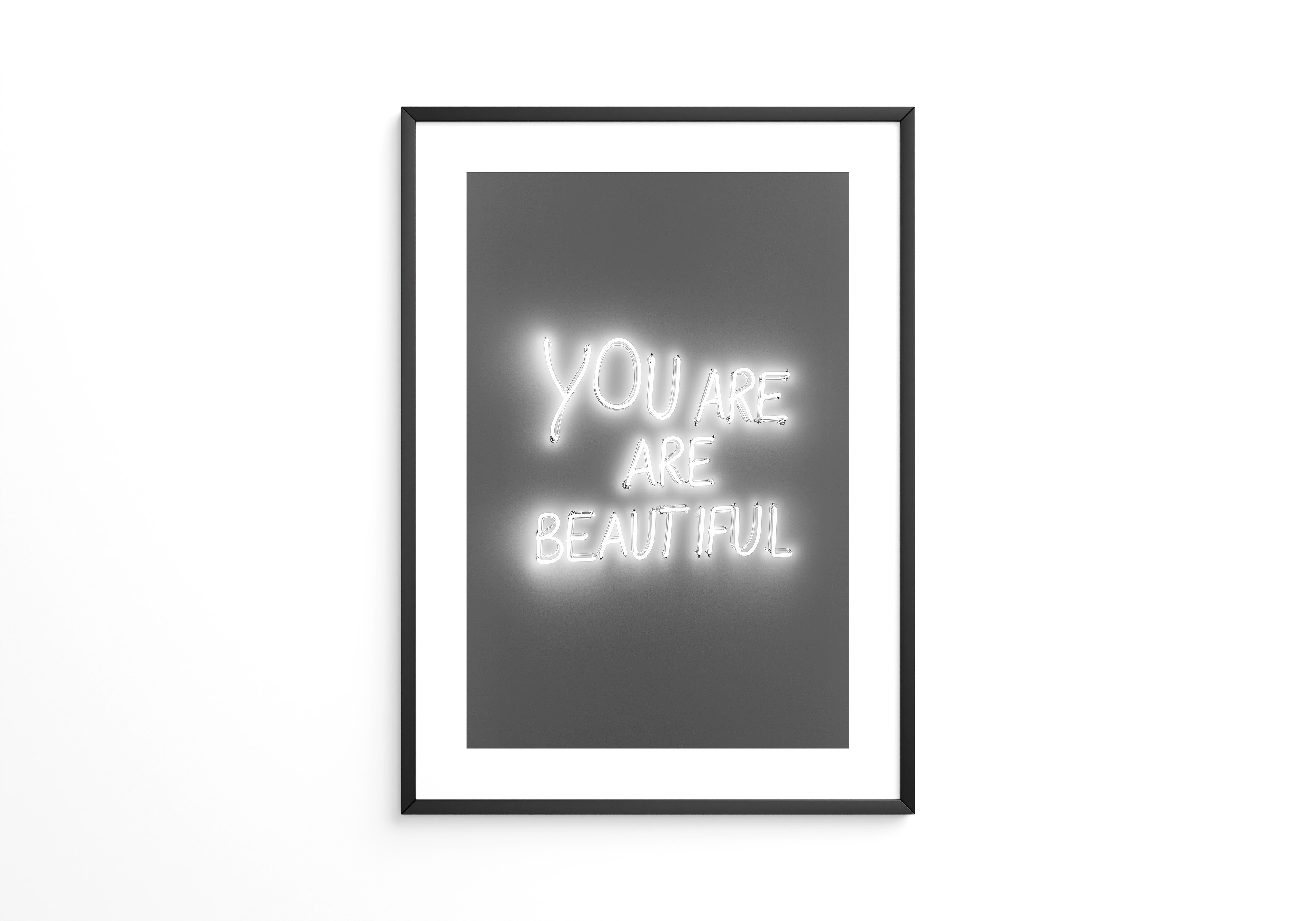 Neon Schriftzug Leuchtend Schwarzweiß