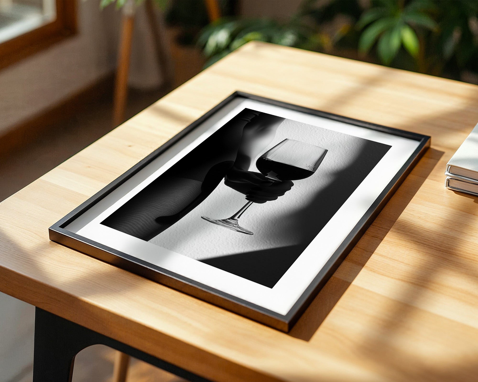 Weinglas Schatten schwarzweiß