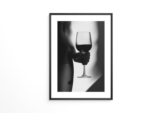 Weinglas Schatten schwarzweiß
