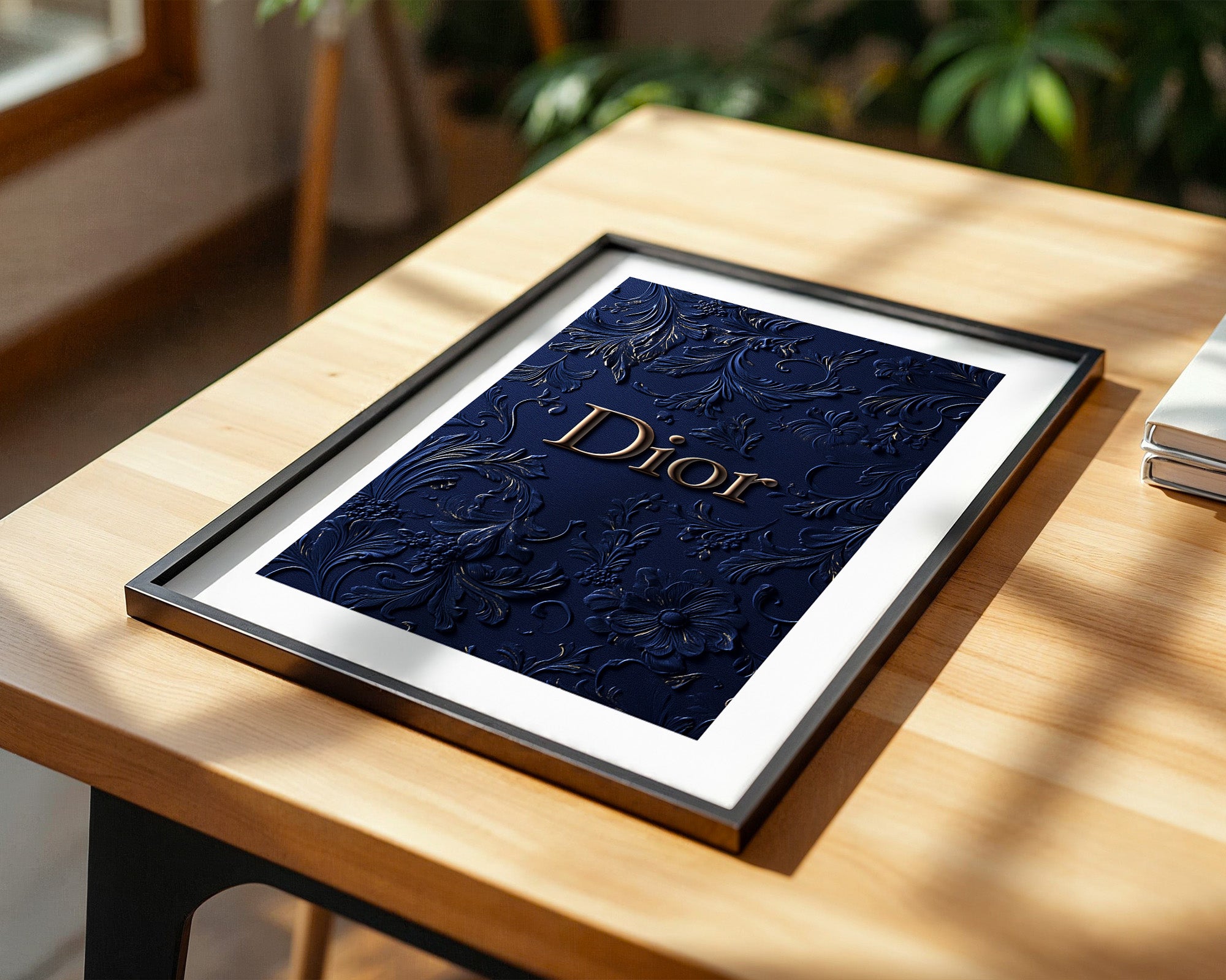 Blumenmuster Goldprägung Navy