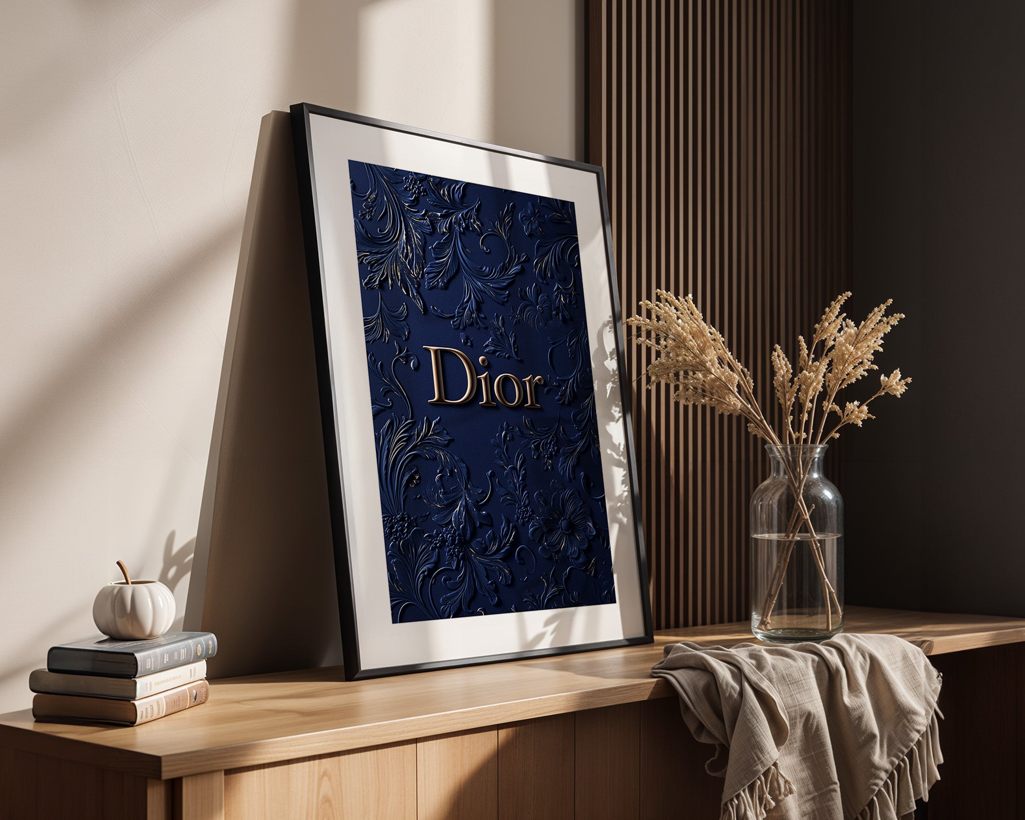 Blumenmuster Goldprägung Navy