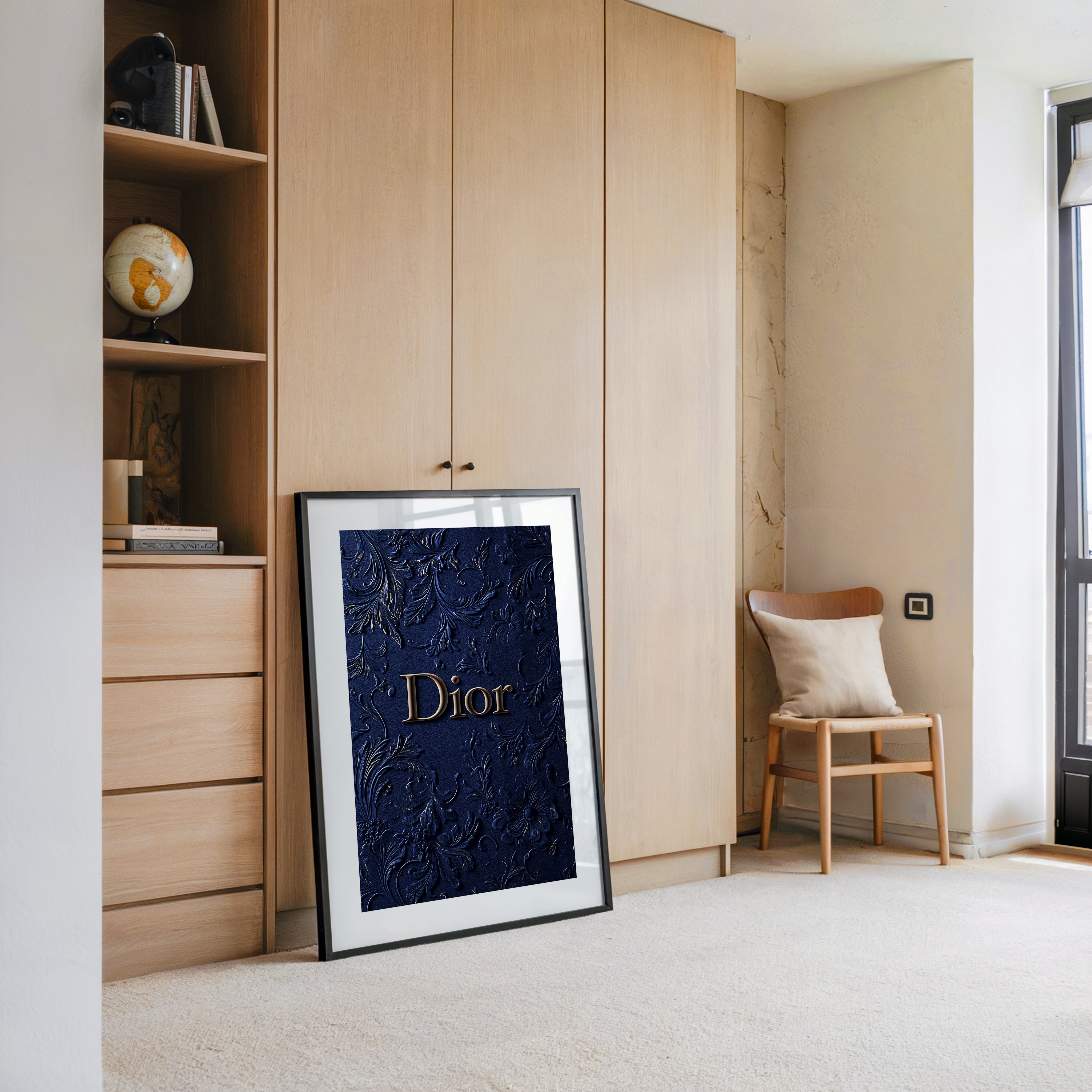 Blumenmuster Goldprägung Navy