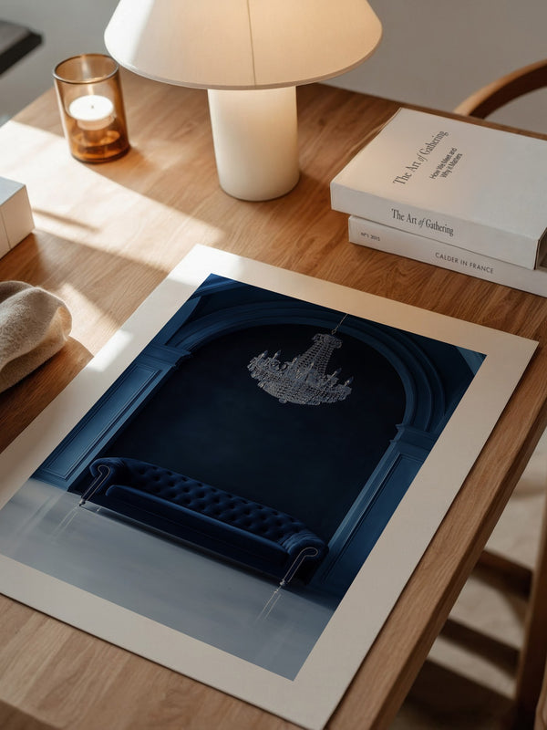 Sofa Kronleuchter tiefblau