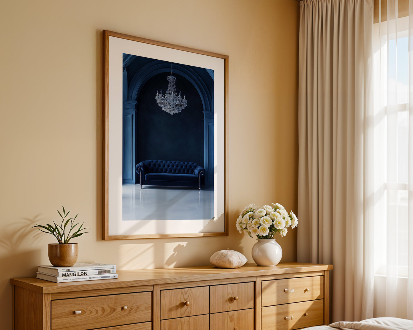 Sofa Kronleuchter tiefblau