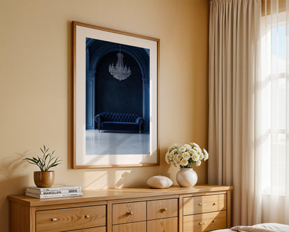 Sofa Kronleuchter tiefblau