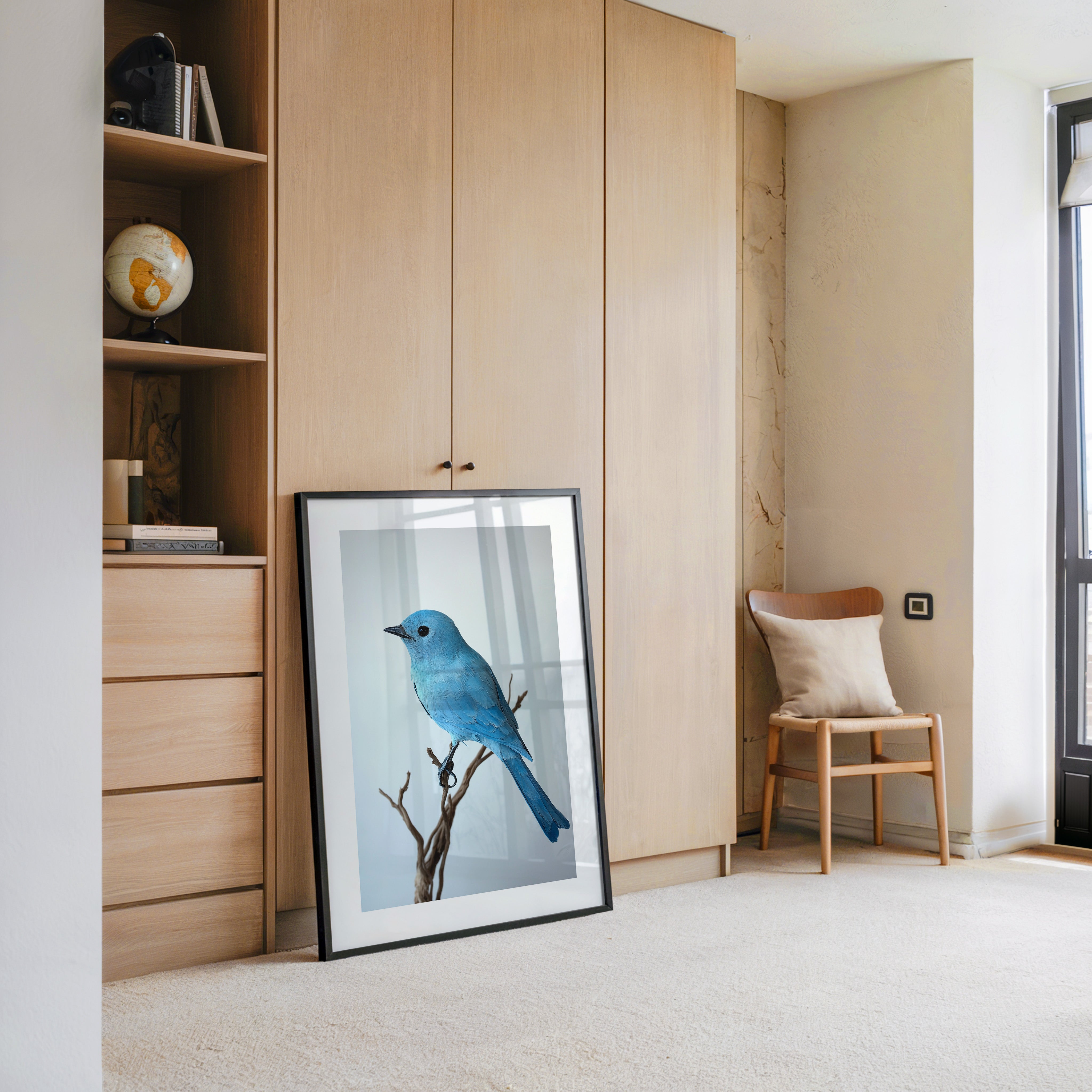 Blauer Vogel auf Zweig