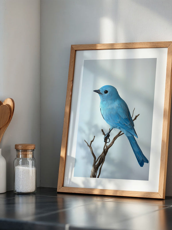 Blauer Vogel auf Zweig