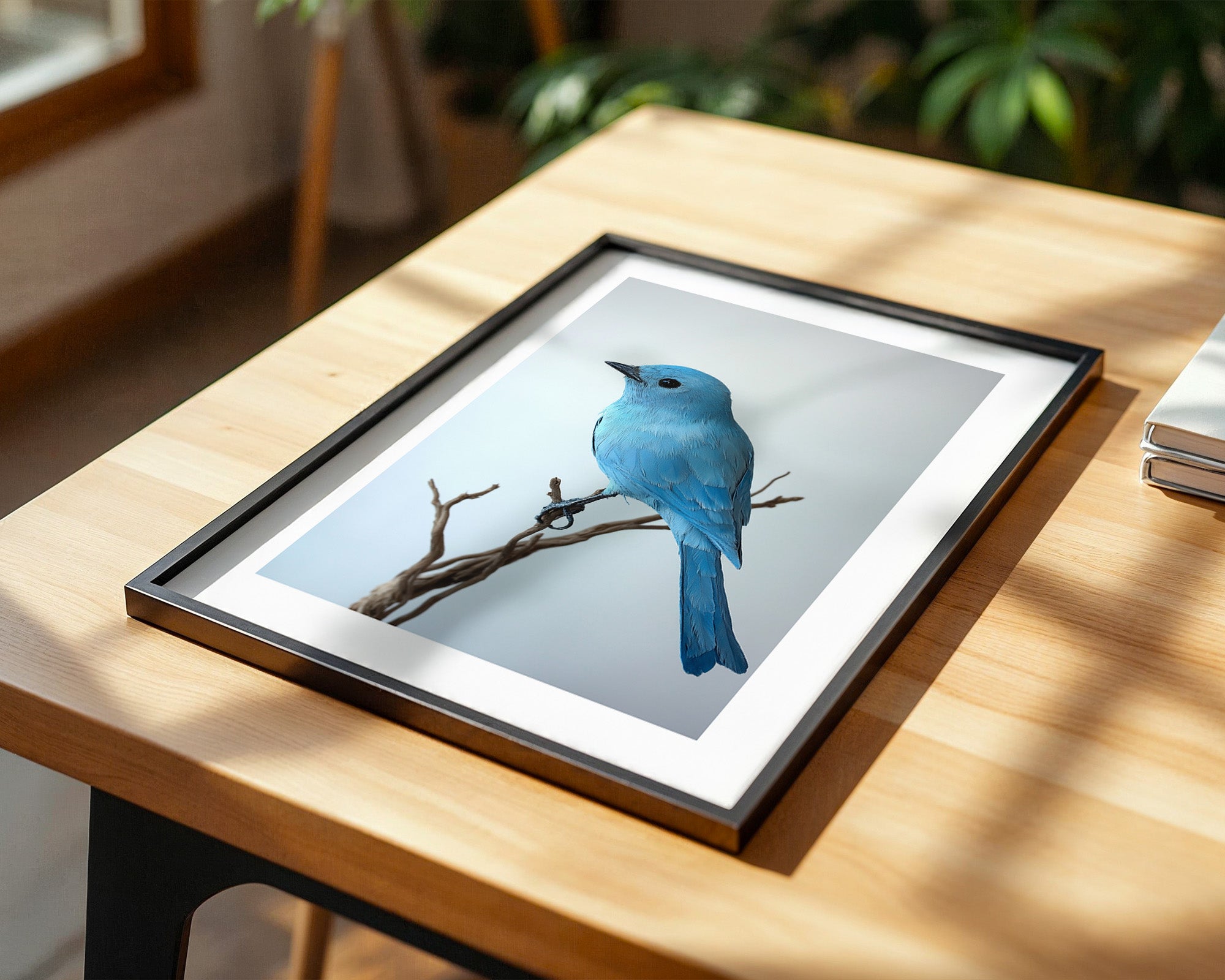 Blauer Vogel auf Zweig