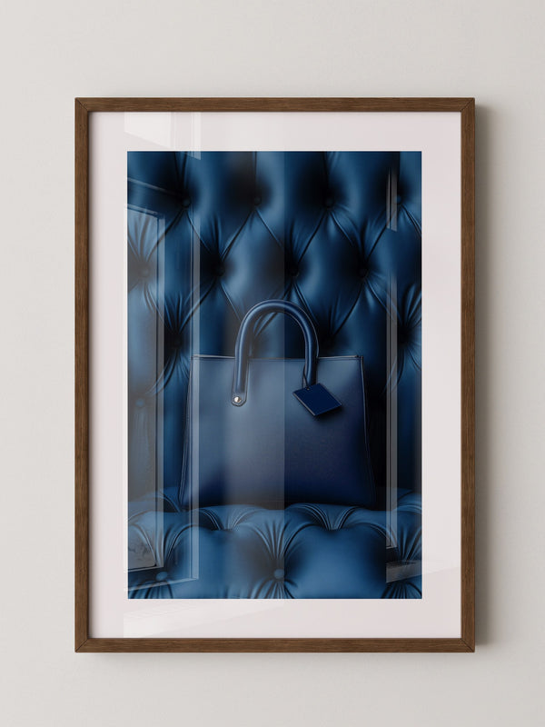 Blaue Tasche auf Polsterquadraten