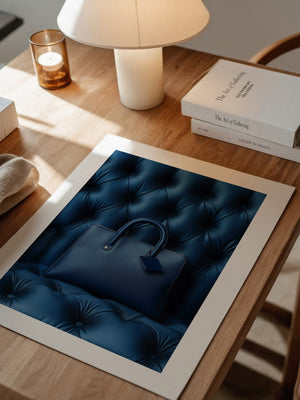 Blaue Tasche auf Polsterquadraten