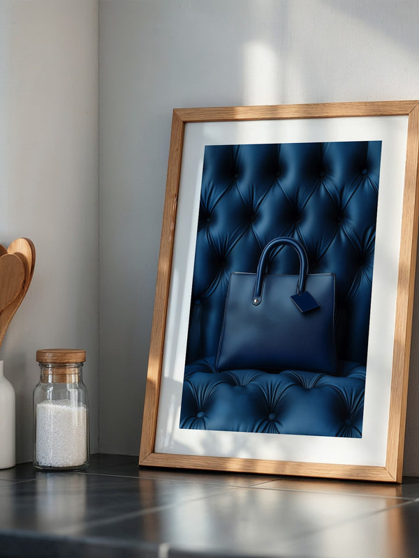 Blaue Tasche auf Polsterquadraten