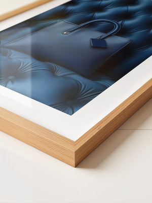 Blaue Tasche auf Polsterquadraten