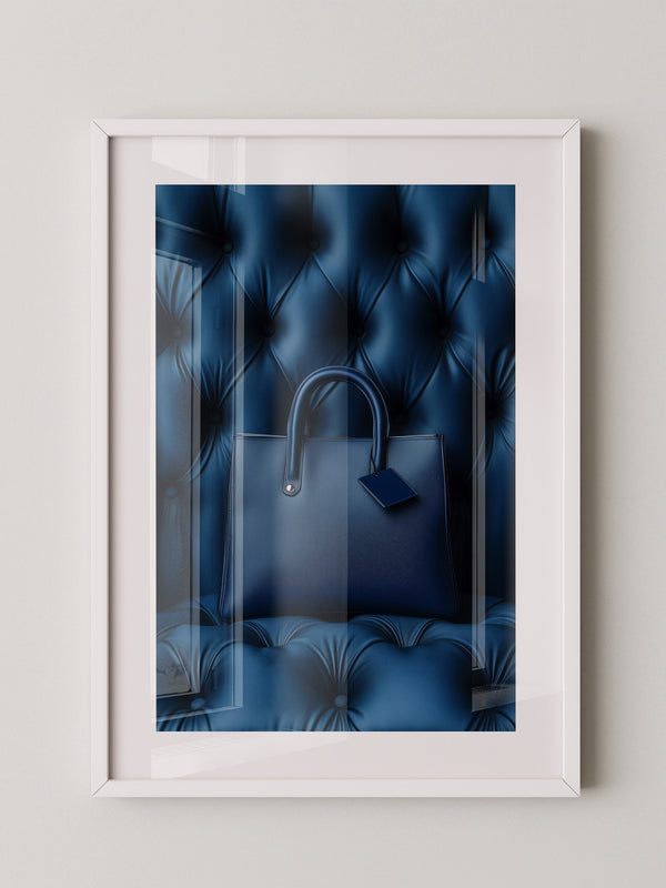 Blaue Tasche auf Polsterquadraten