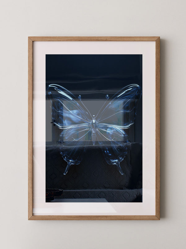 Glas Schmetterling blau