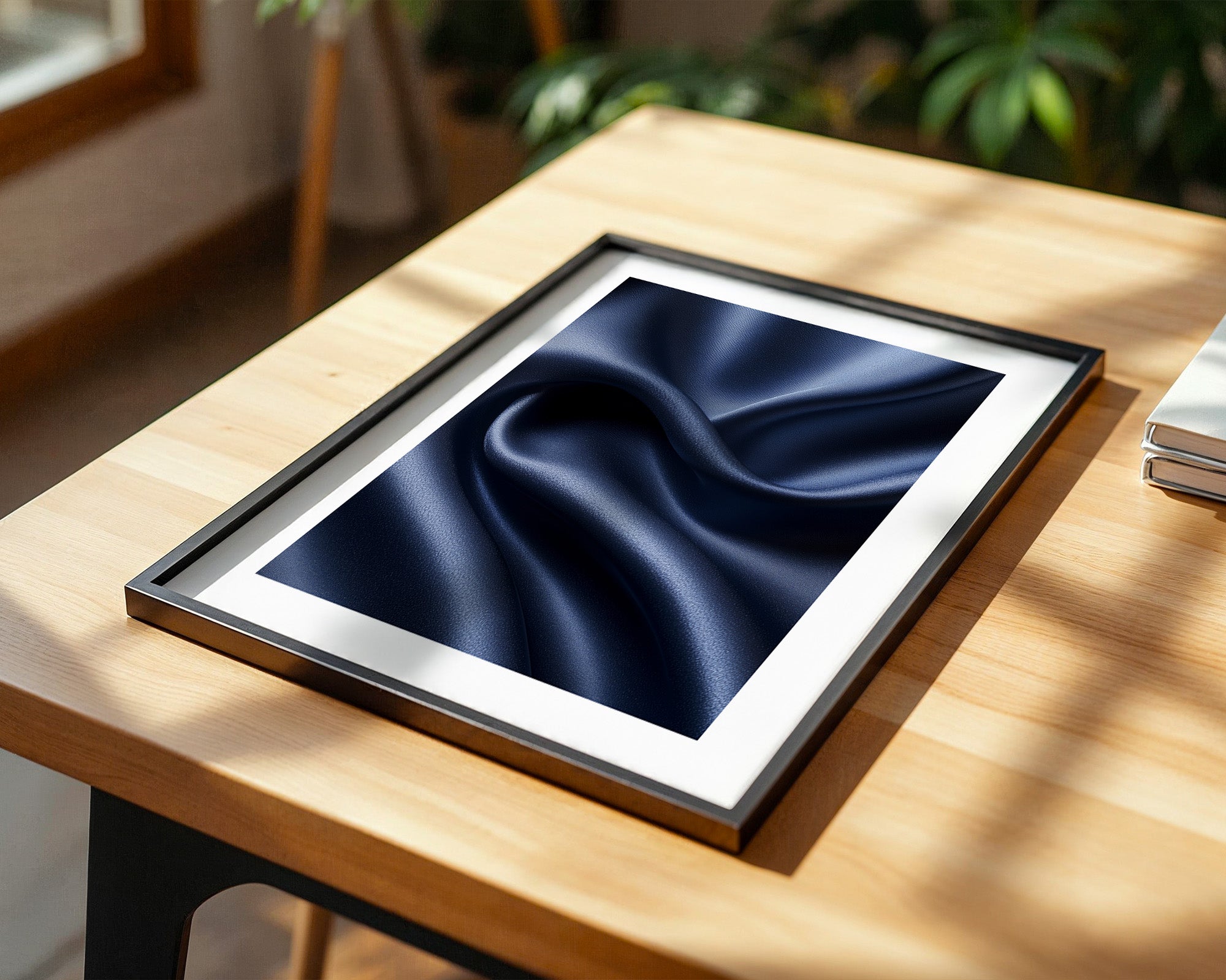 Satin Stoff Wellen Nachtblau