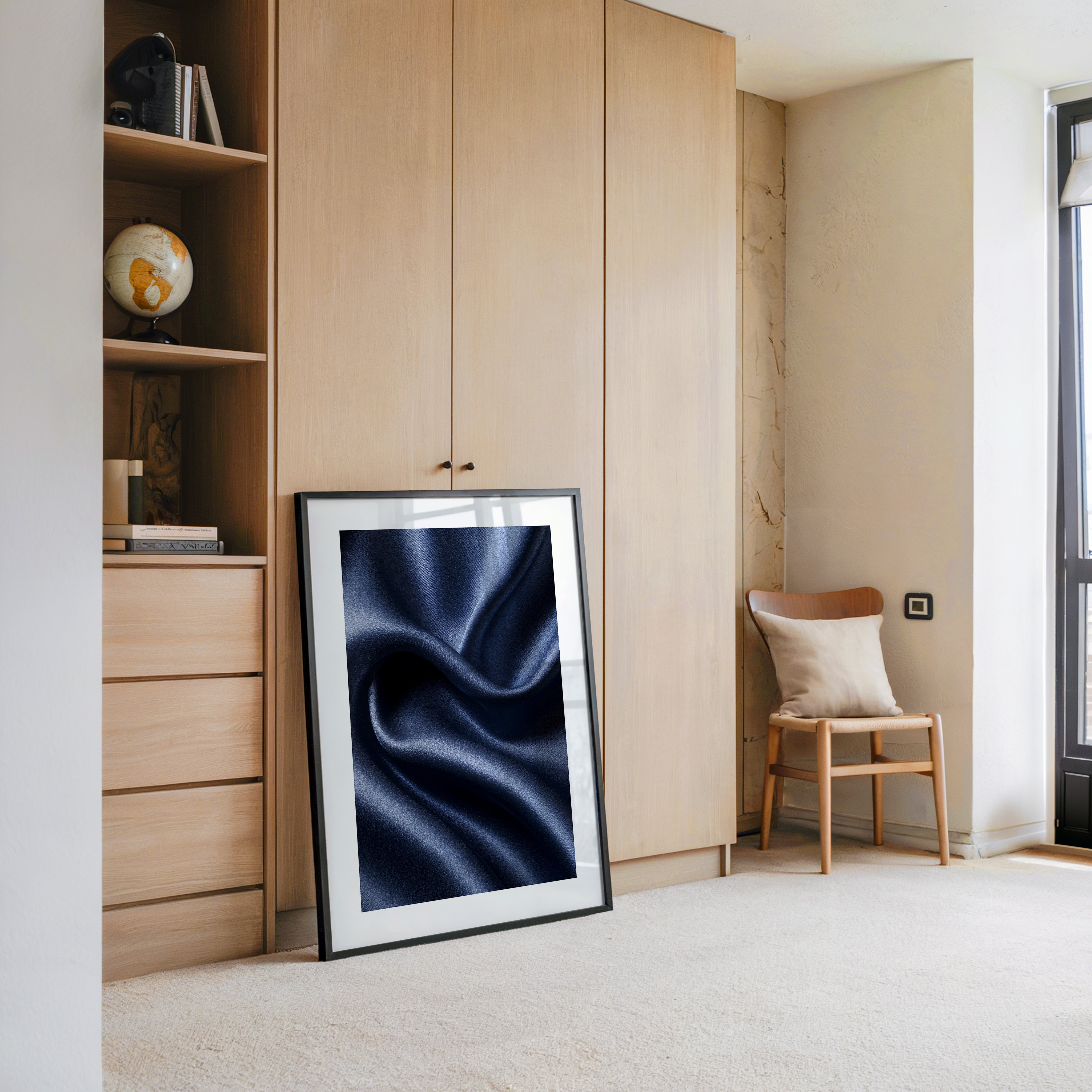 Satin Stoff Wellen Nachtblau