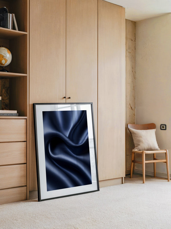 Satin Stoff Wellen Nachtblau