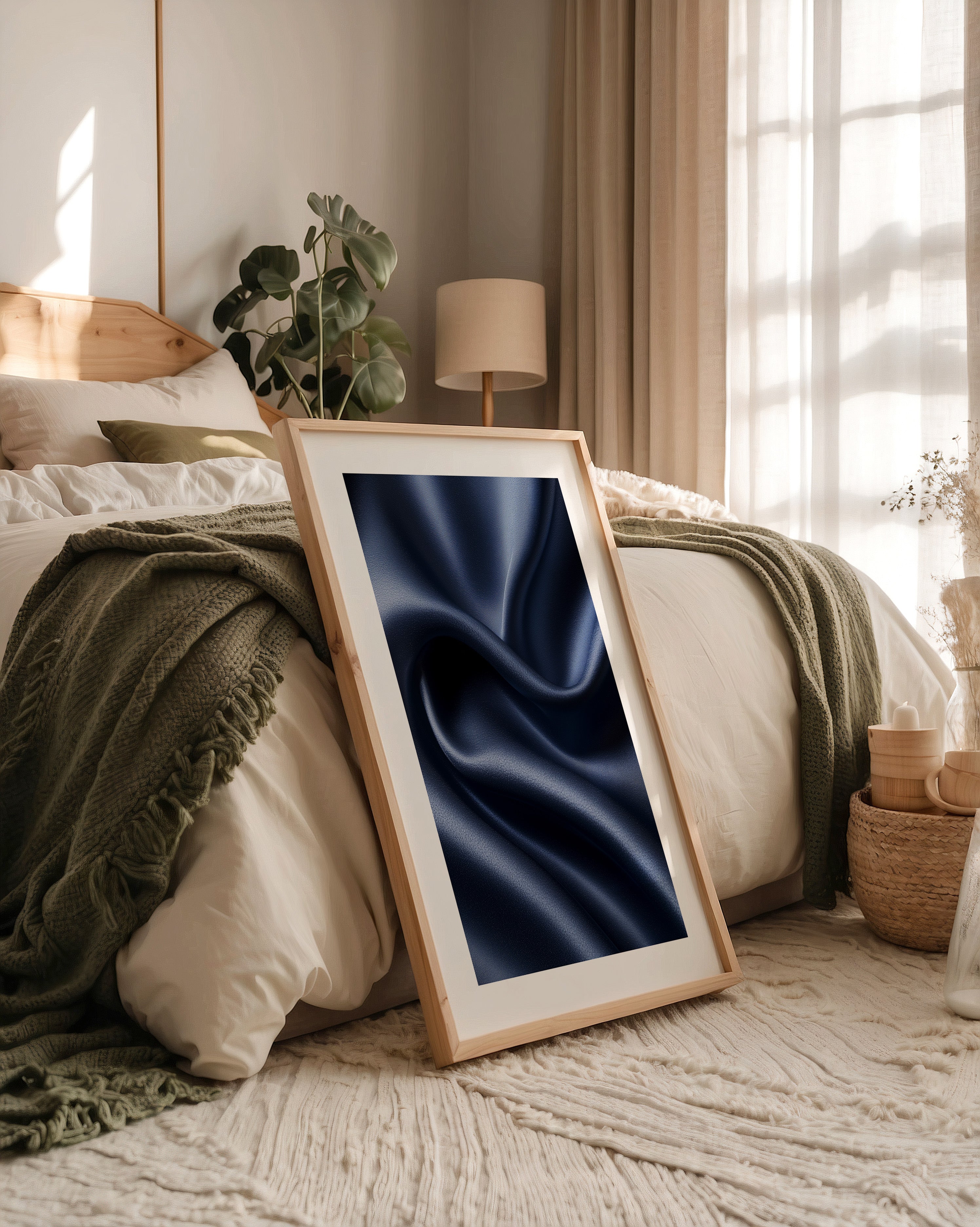 Satin Stoff Wellen Nachtblau