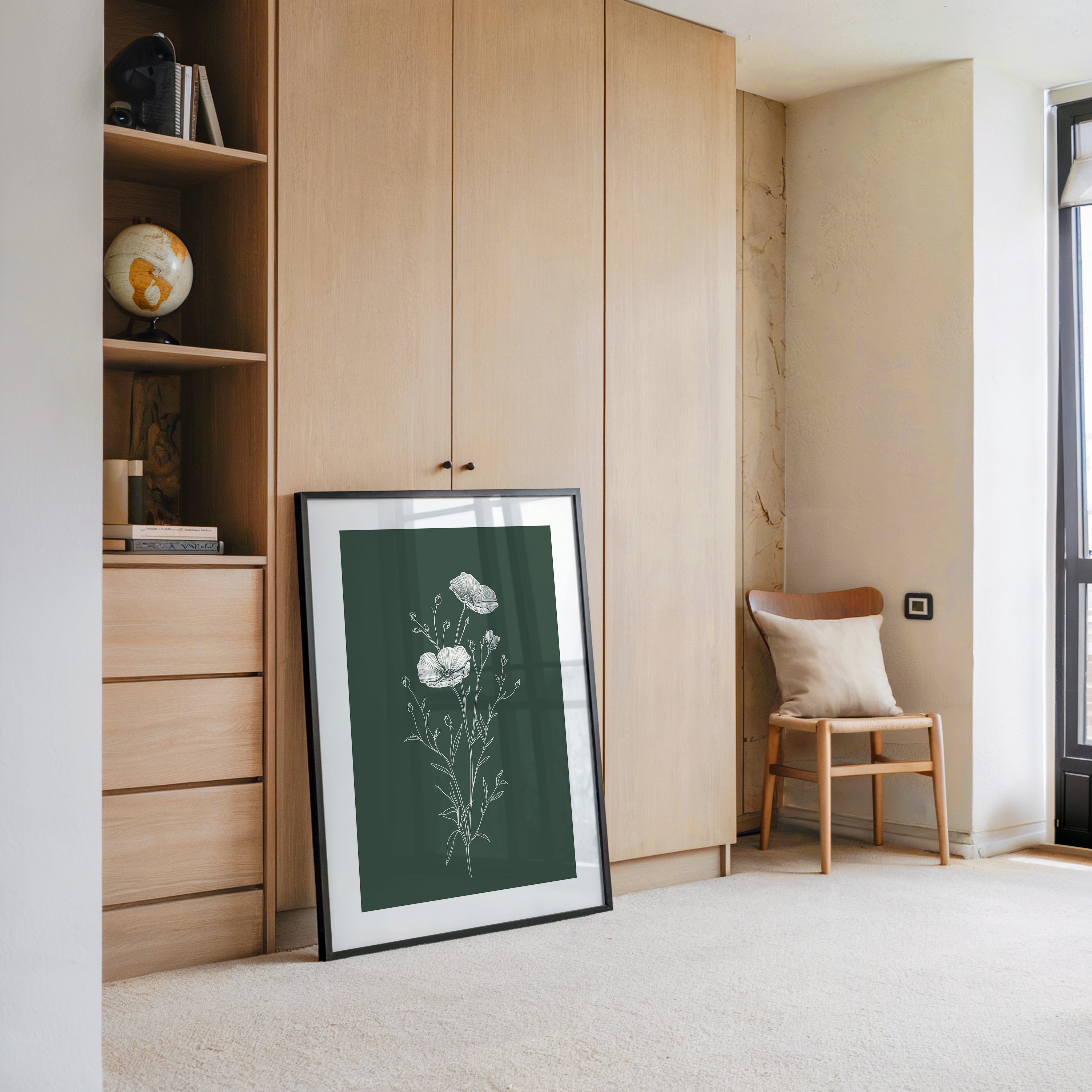 Mohnblumen minimalistisch grün