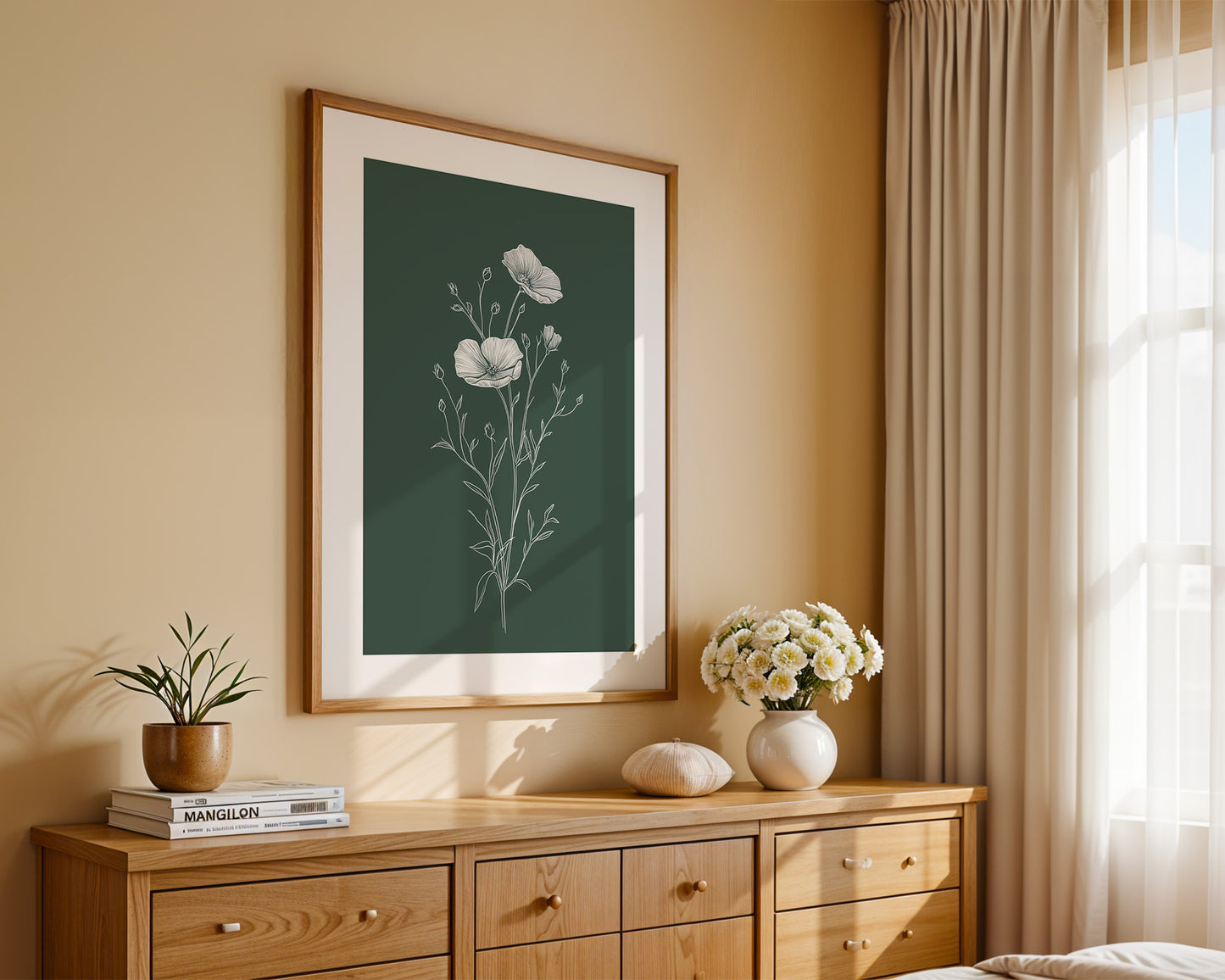 Mohnblumen minimalistisch grün