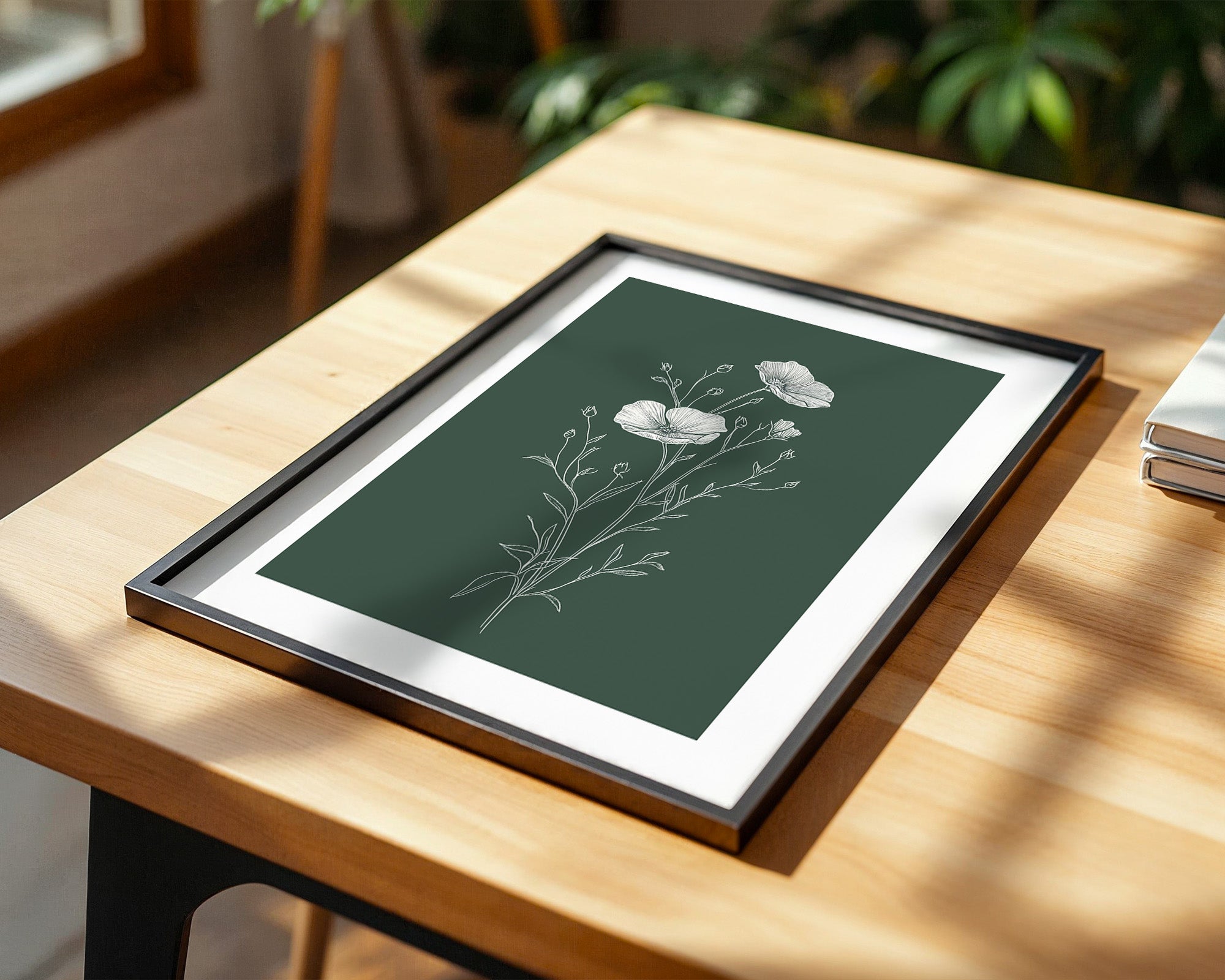 Mohnblumen minimalistisch grün