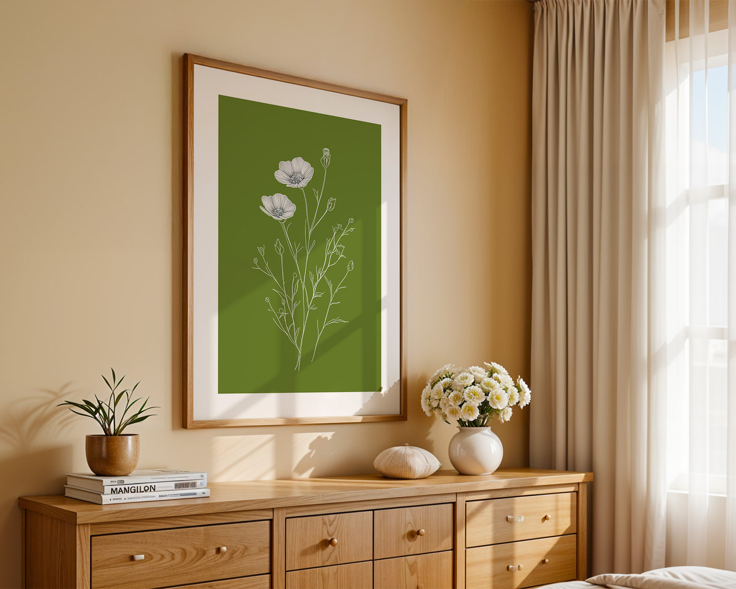Blumenzeichnung grün kontrastreich