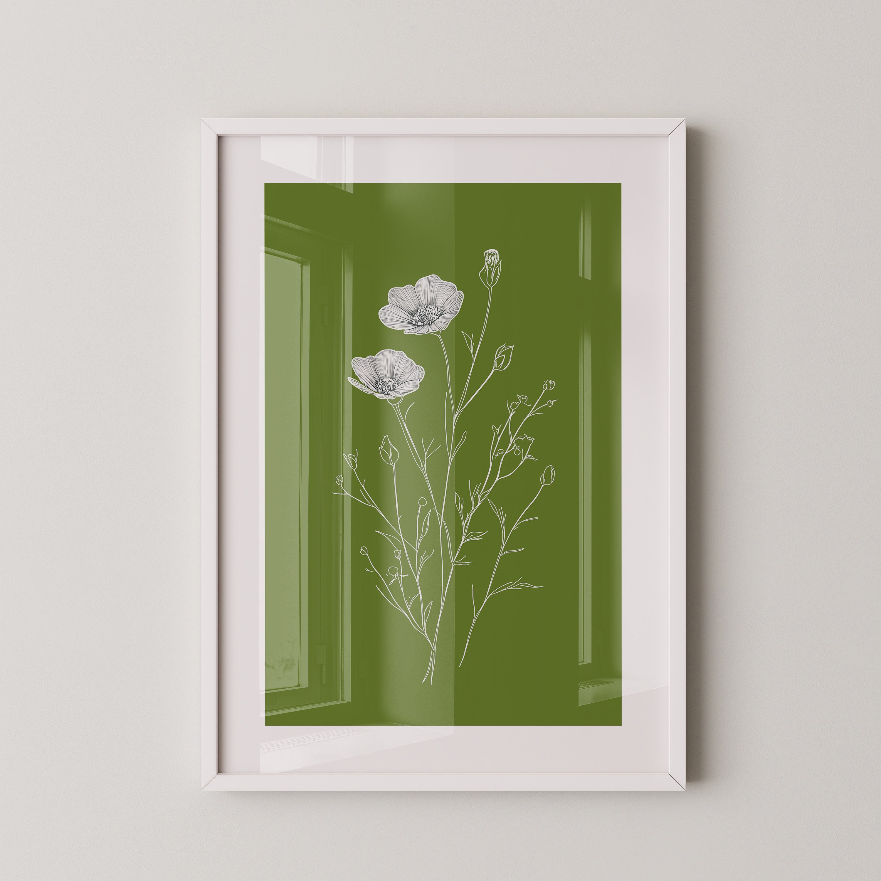 Blumenzeichnung grün kontrastreich