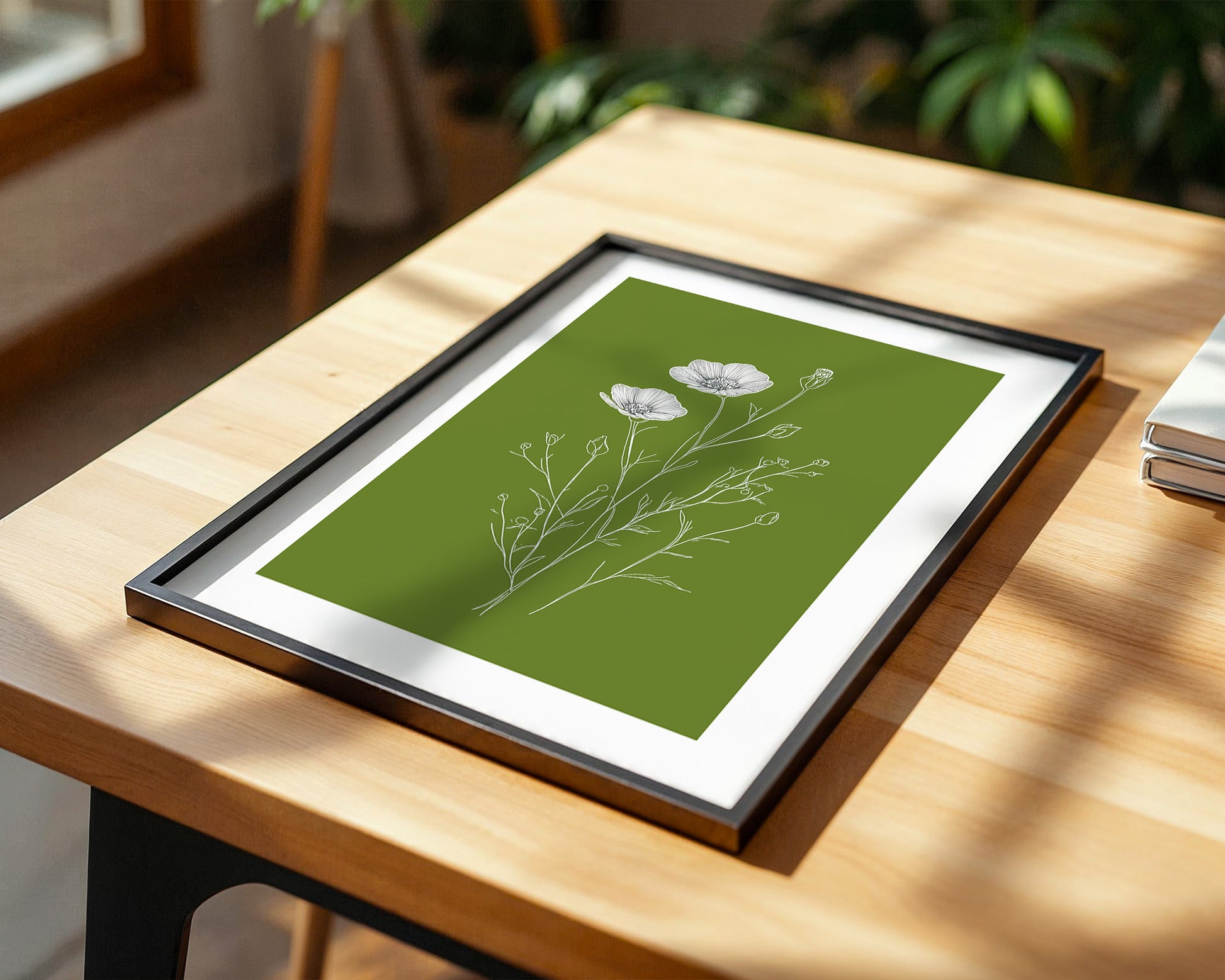 Blumenzeichnung grün kontrastreich