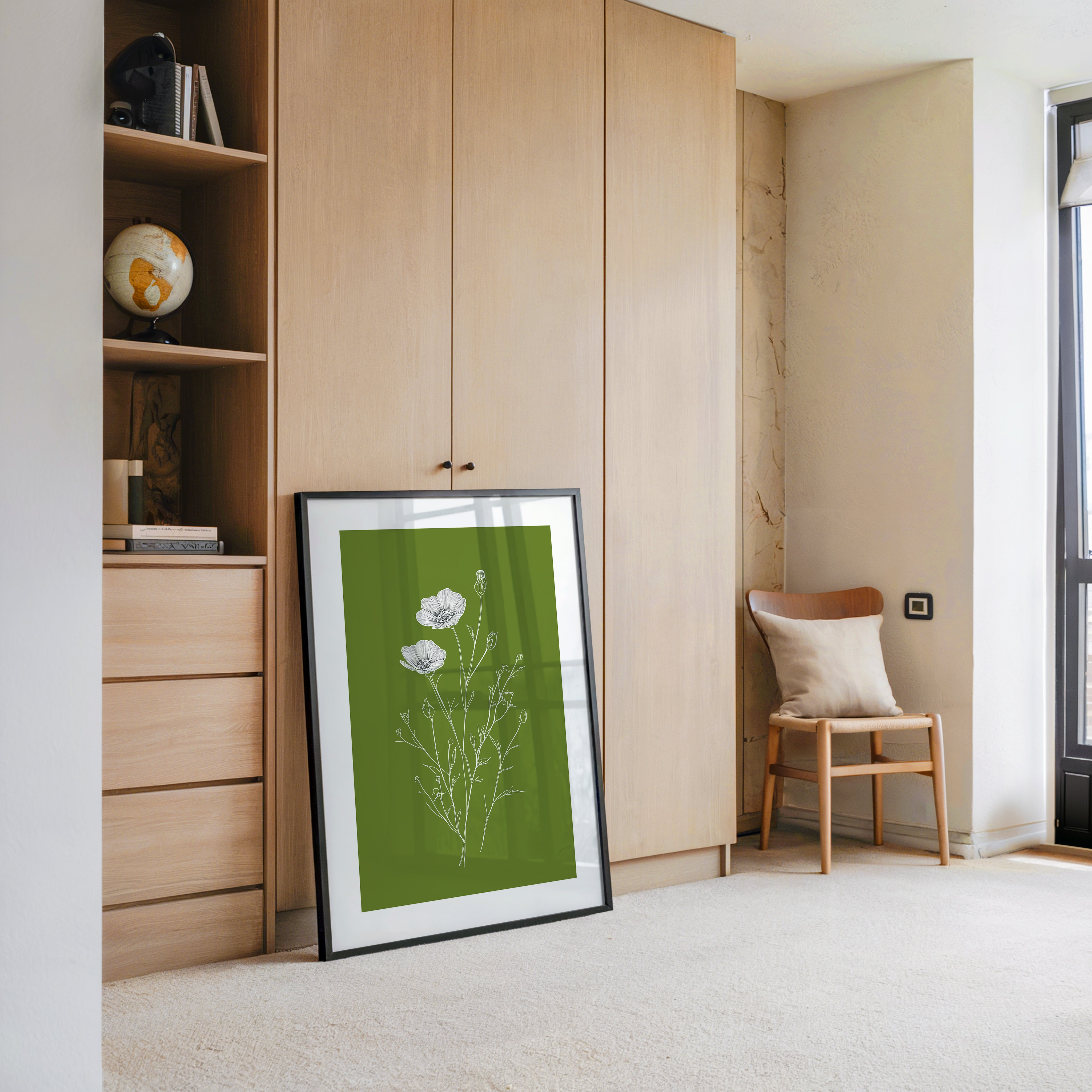 Blumenzeichnung grün kontrastreich