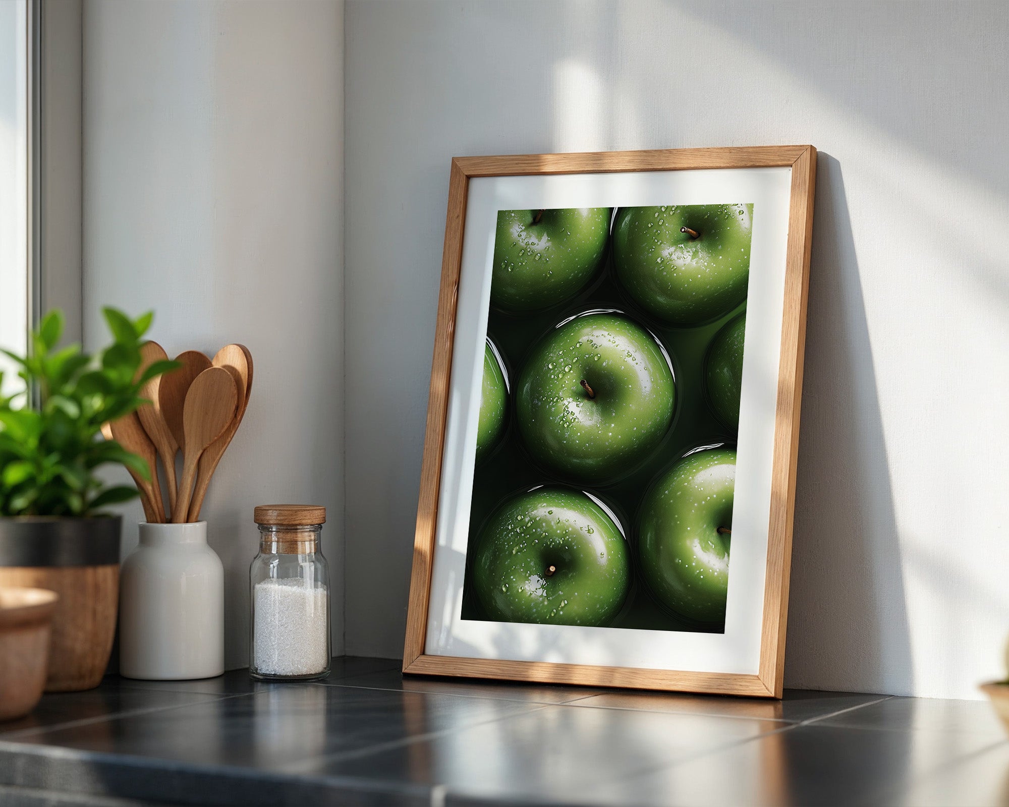 Grüne Äpfel Wassertropfen