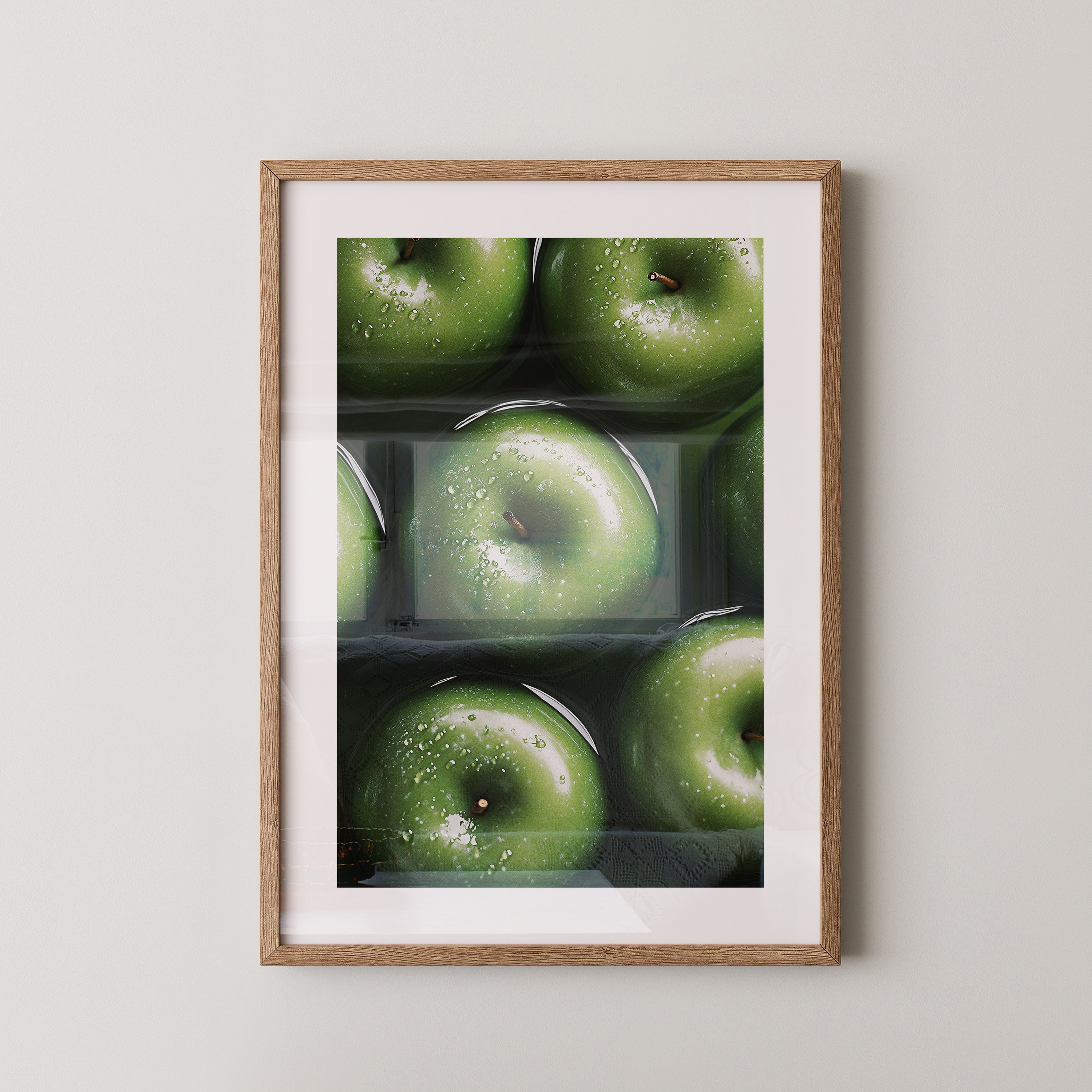 Grüne Äpfel Wassertropfen