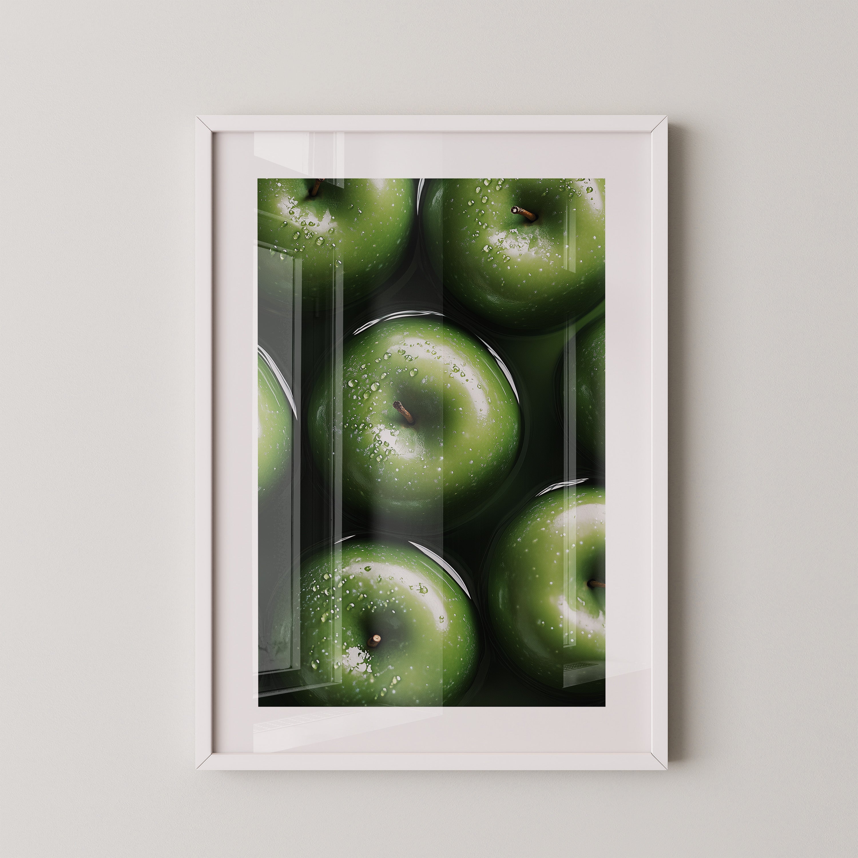 Grüne Äpfel Wassertropfen