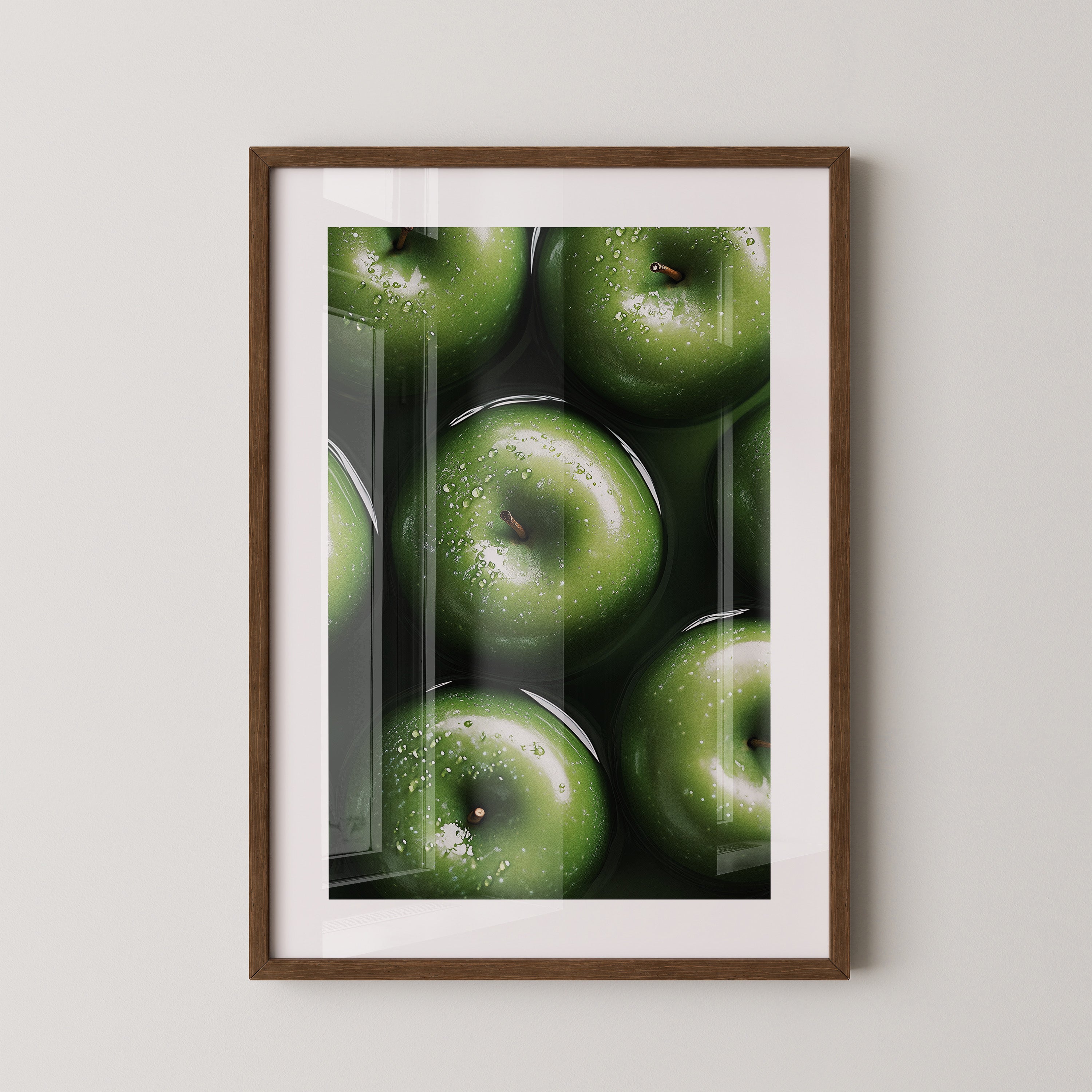 Grüne Äpfel Wassertropfen