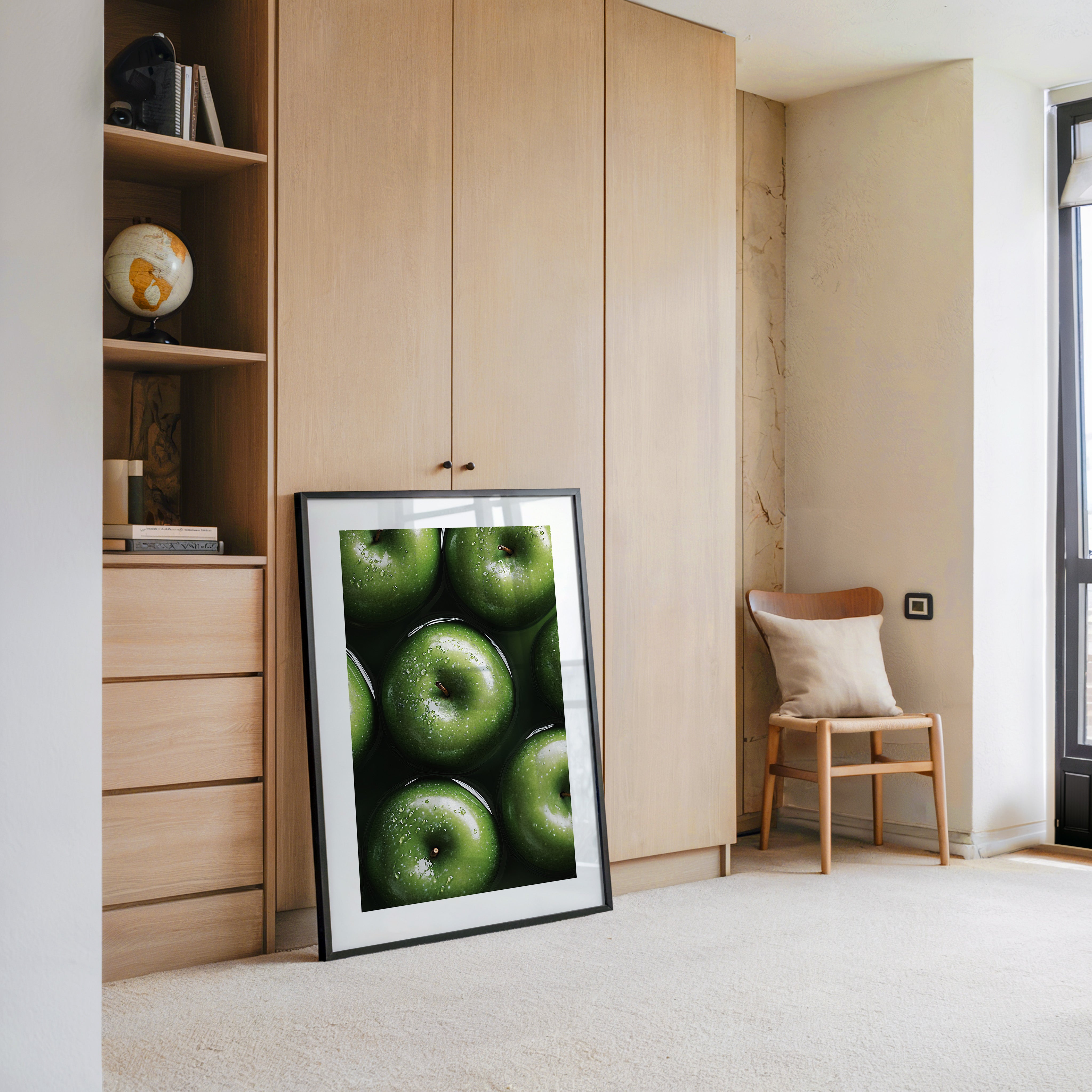 Grüne Äpfel Wassertropfen