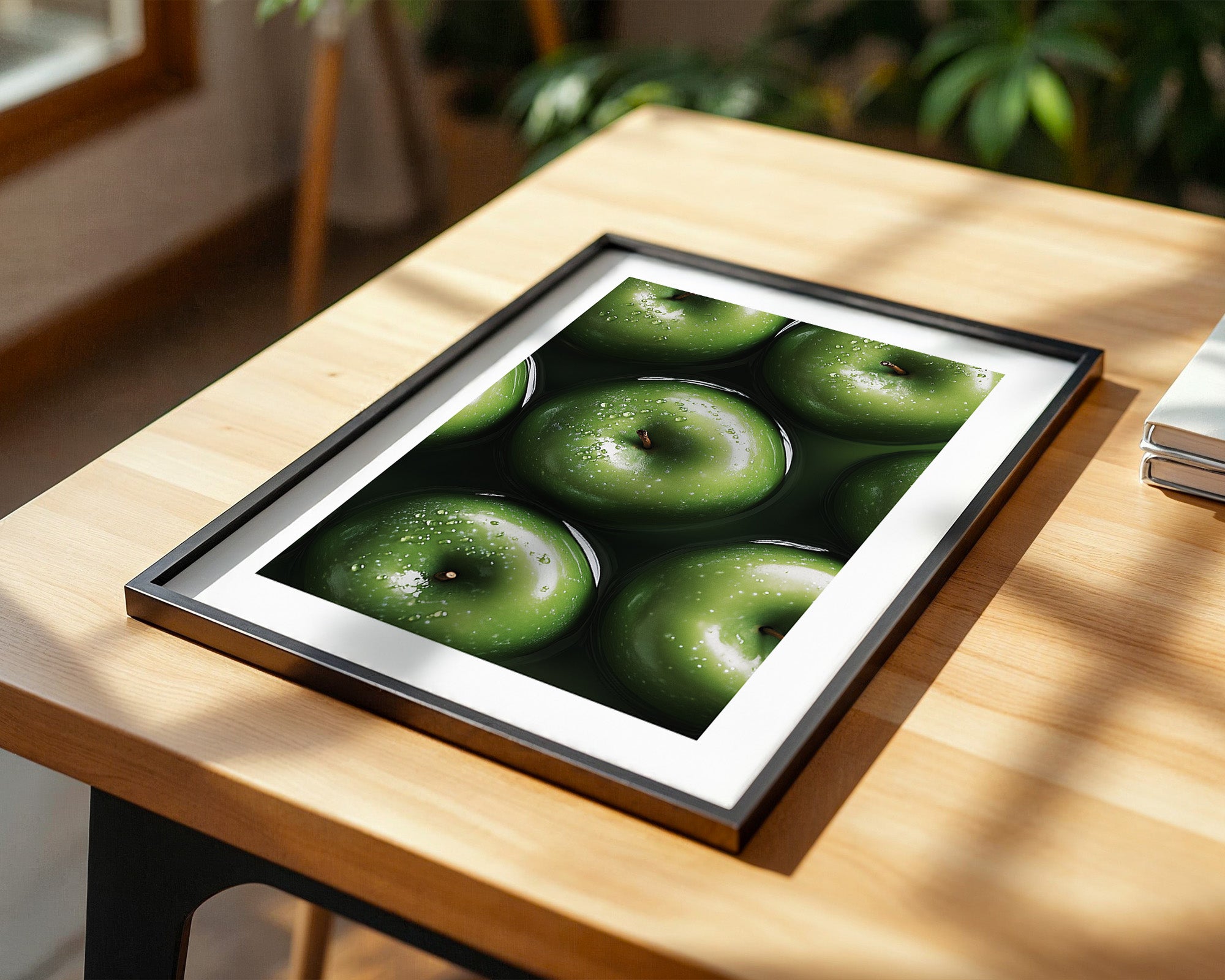 Grüne Äpfel Wassertropfen