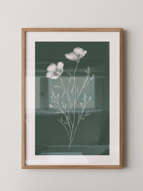 Blumenstrichzeichnung auf Grün