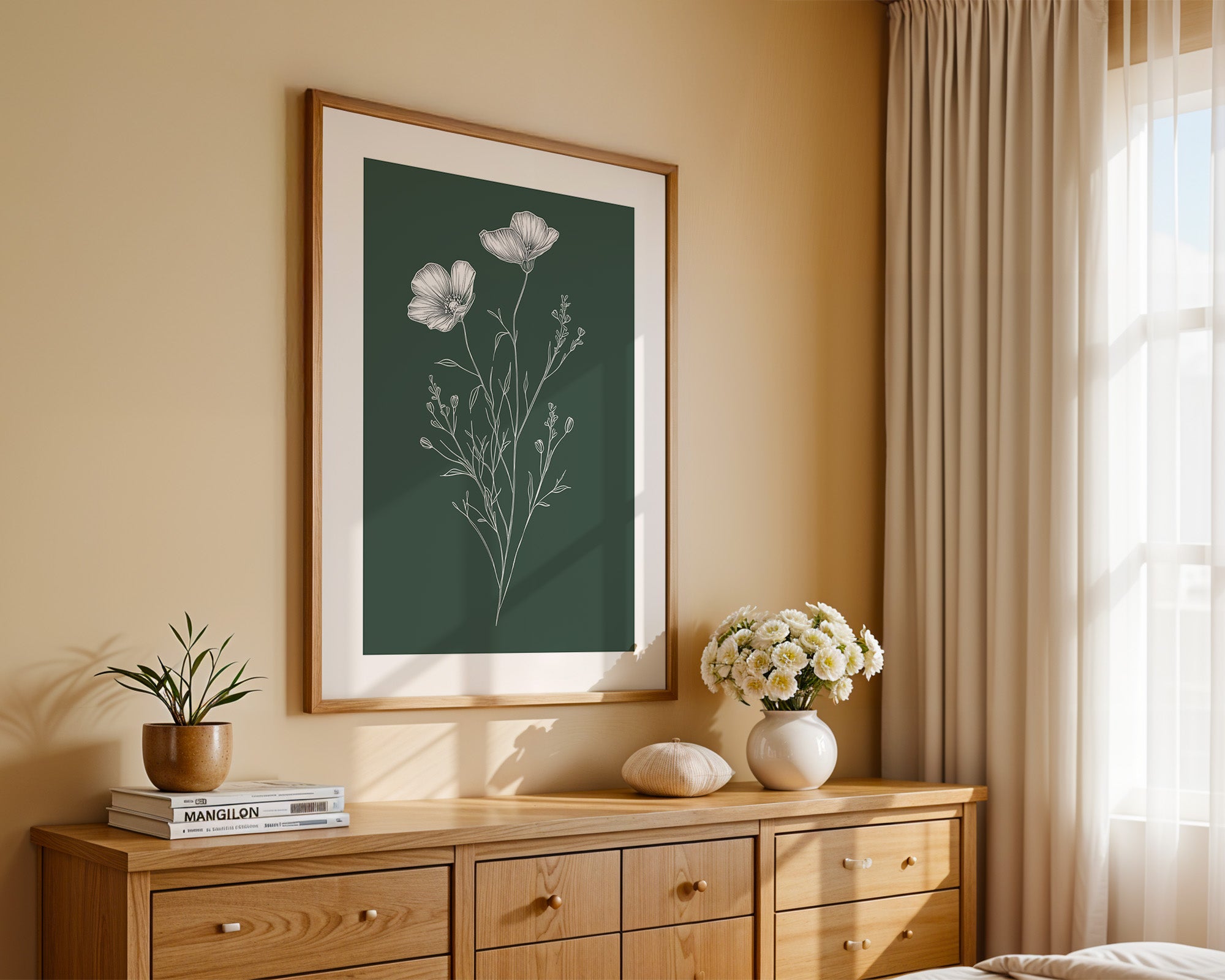 Blumenstrichzeichnung auf Grün