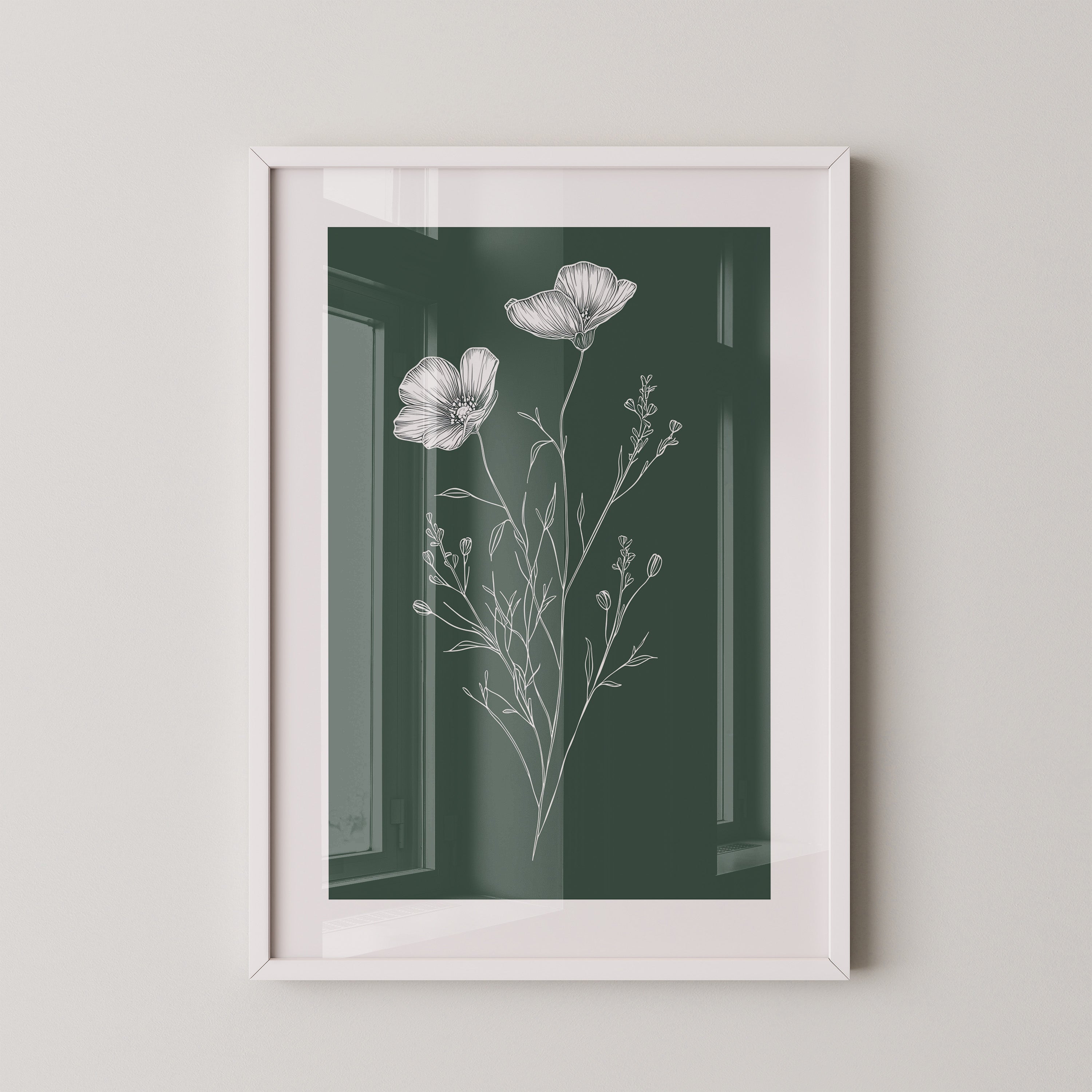 Blumenstrichzeichnung auf Grün