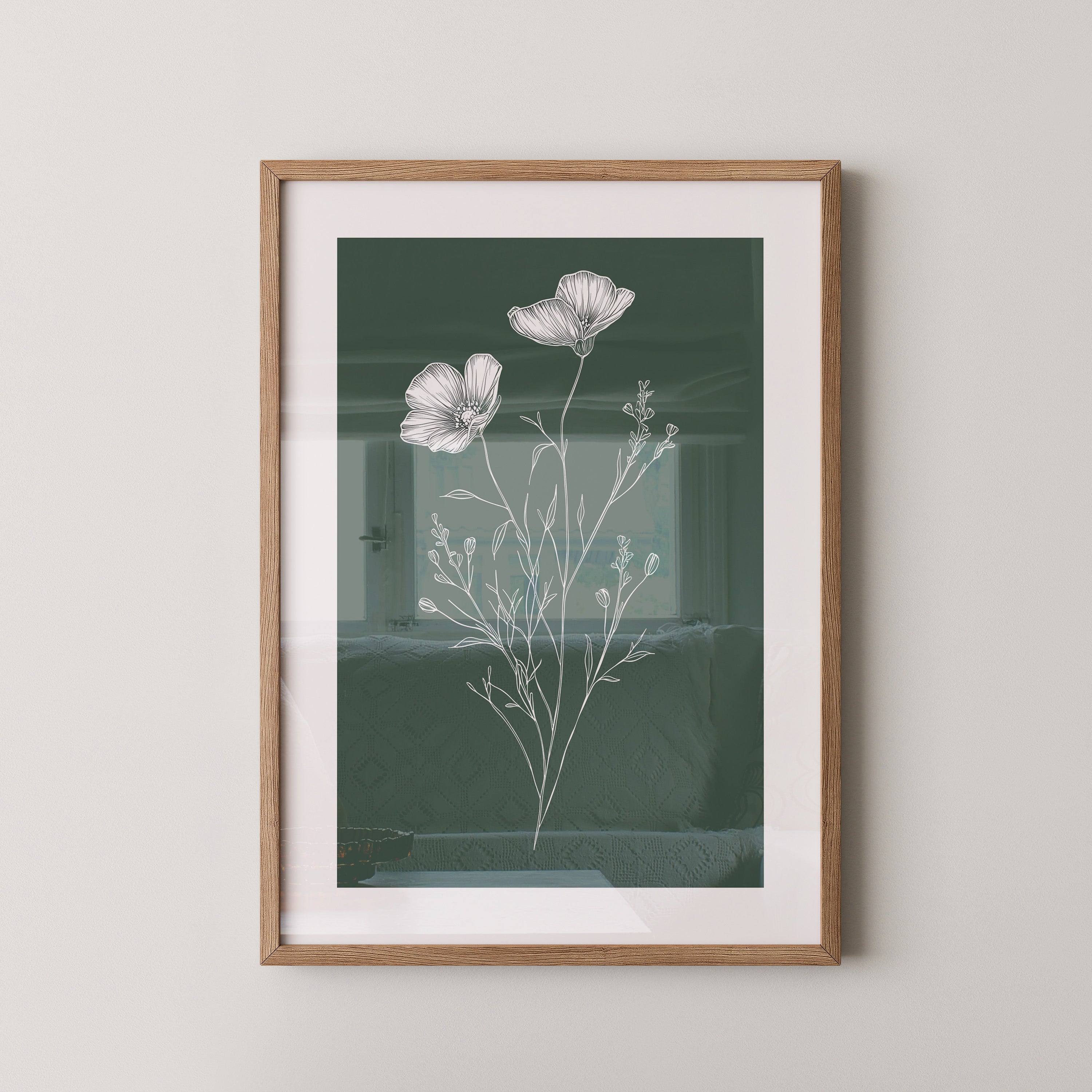 Blumenstrichzeichnung auf Grün