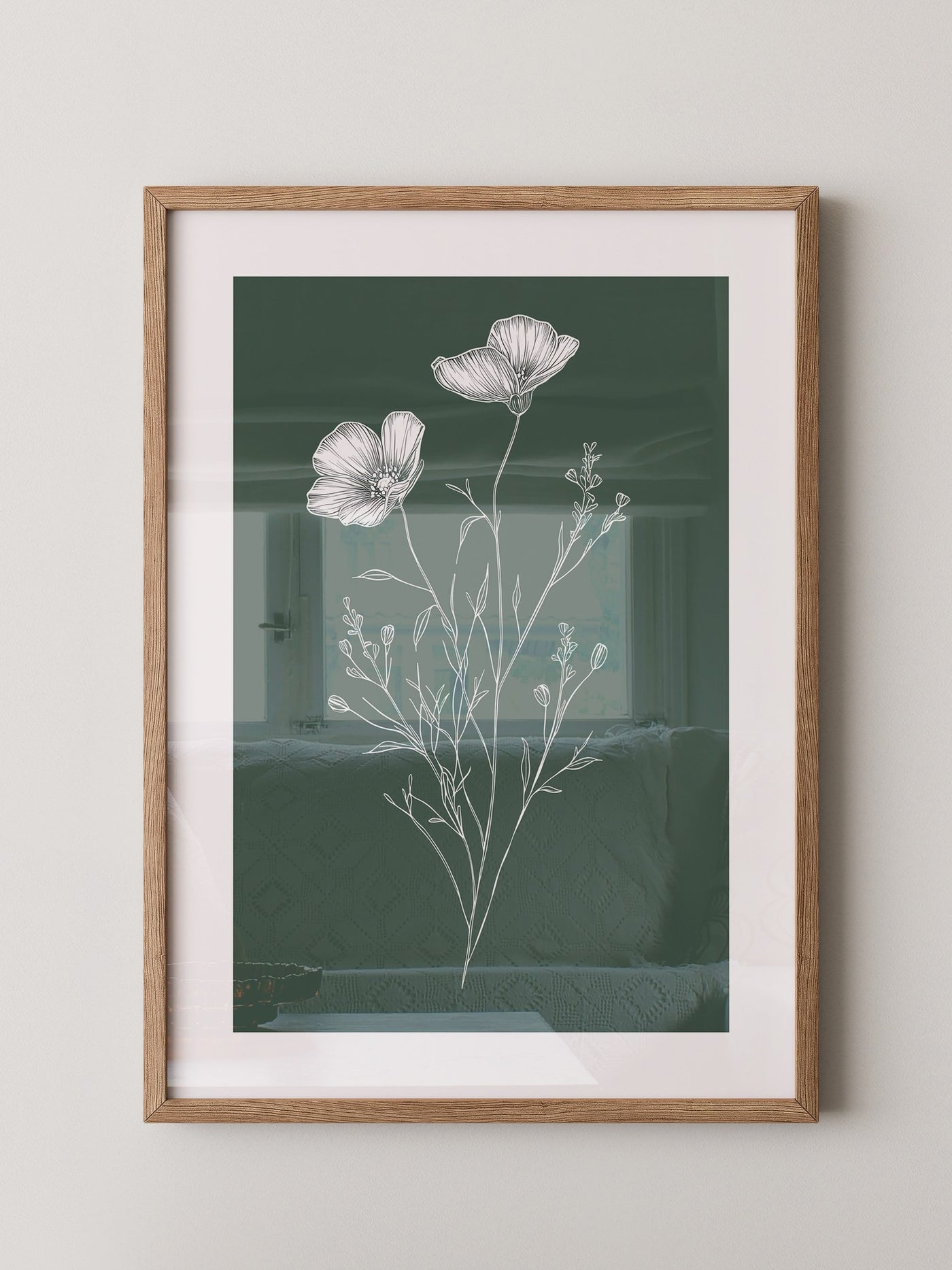 Blumenstrichzeichnung auf Grün
