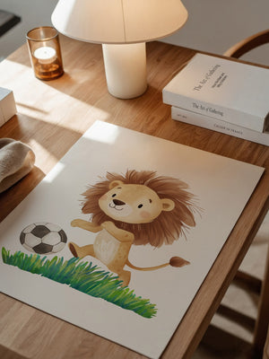 Löwe Fußball Illustration verspielt