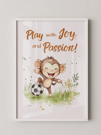 Spielender Affe mit Fußball – Aquarell-Illustration für Kinder