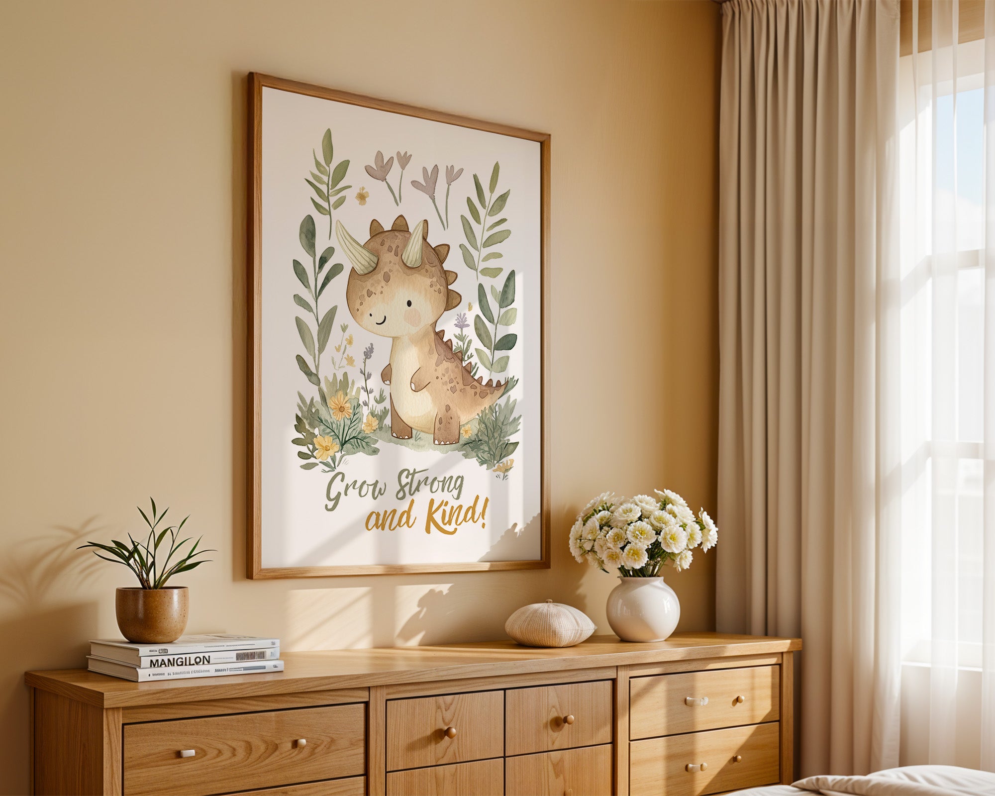 Niedlicher Dino Aquarell Pflanzen